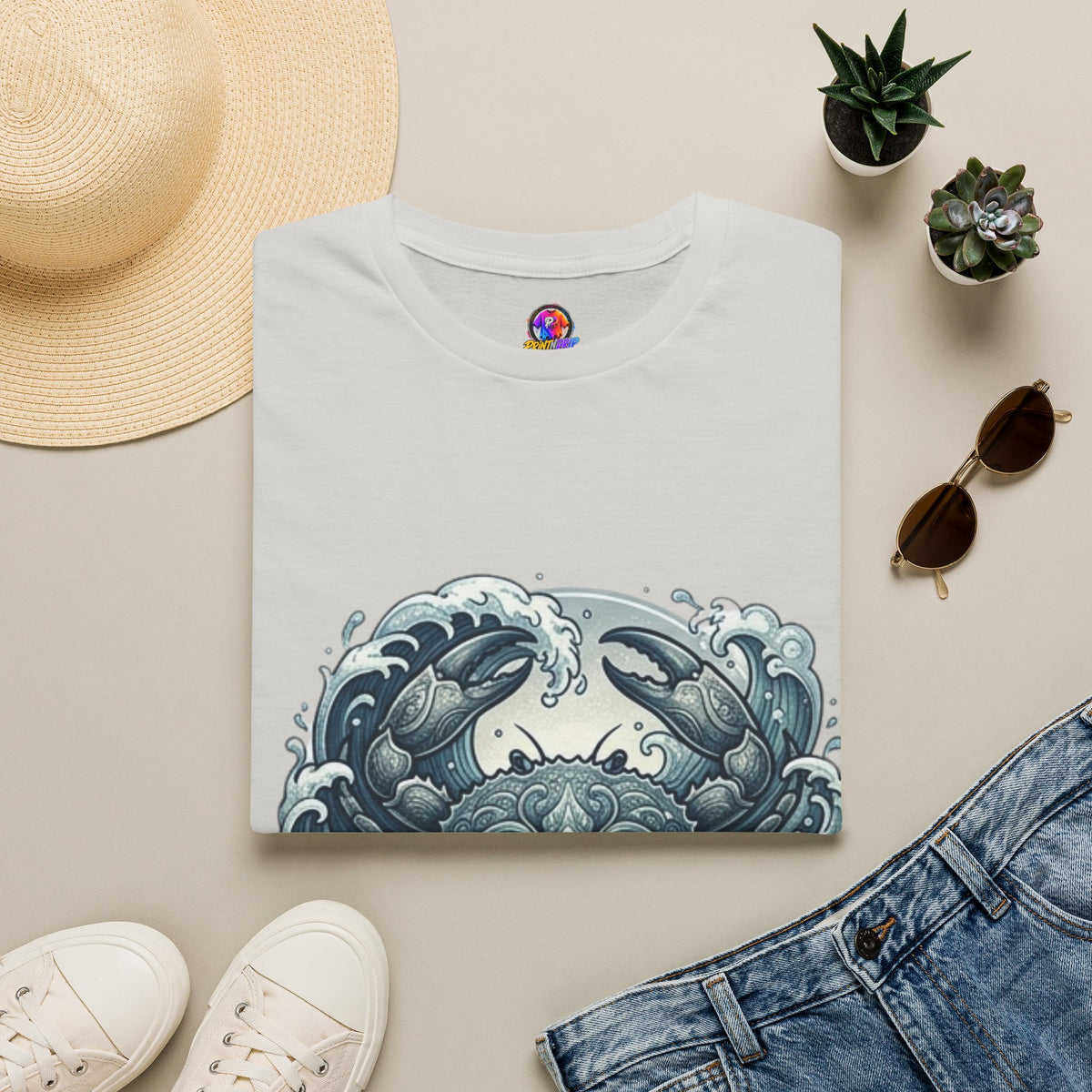 Cancer Zodiac Crab & Waves T-Shirt — Nautical Ocean Art Tee