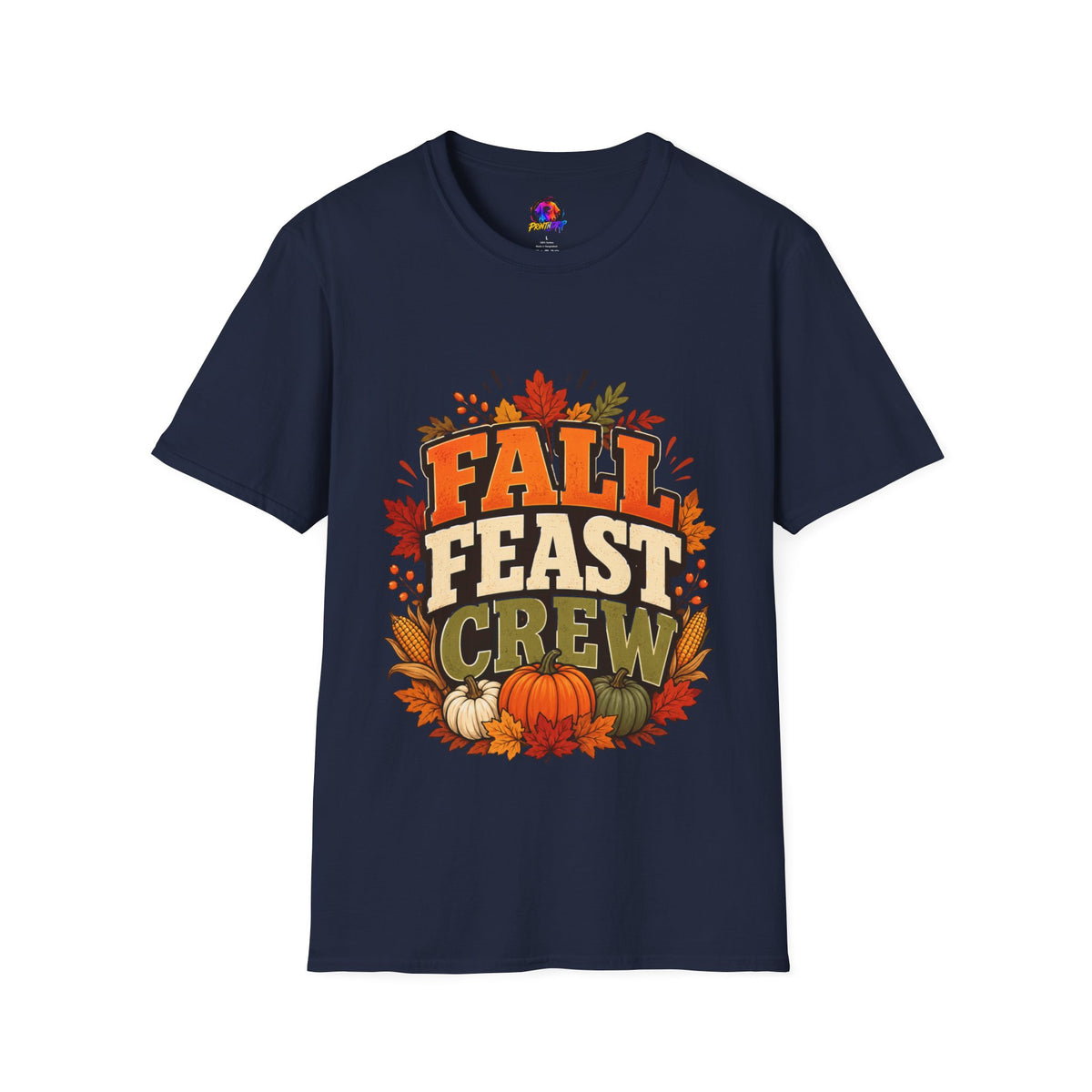 Thanksgiving T-Shirt Fall Feast Crew T-Shirt — Thanksgiving Pumpkin & Leaves Graphic Tee