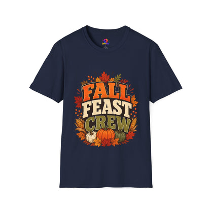 Fall Feast Crew T-Shirt — Thanksgiving Pumpkin & Leaves Graphic Tee