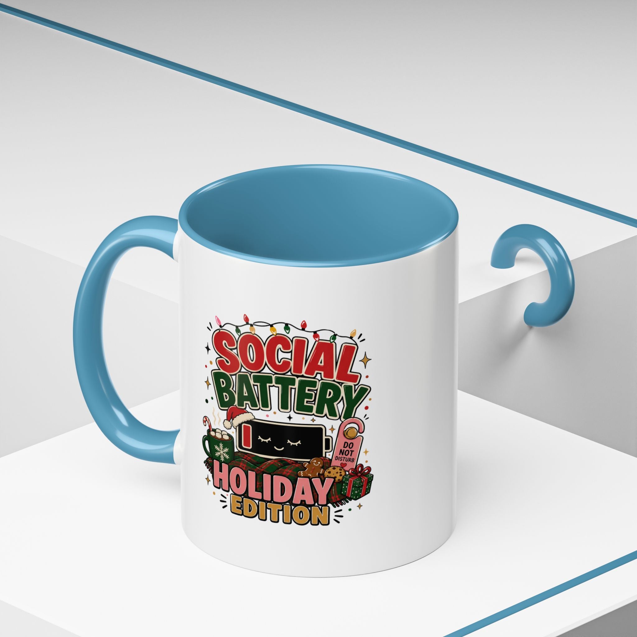 Modern Day Christmas Holiday Coffee Mug - "Social Battery: Holiday Edition" Accent Mug