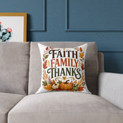 Thanksgiving Faith Family Thanks Fall Pillow — Thanksgiving Pumpkin Accent Cushion