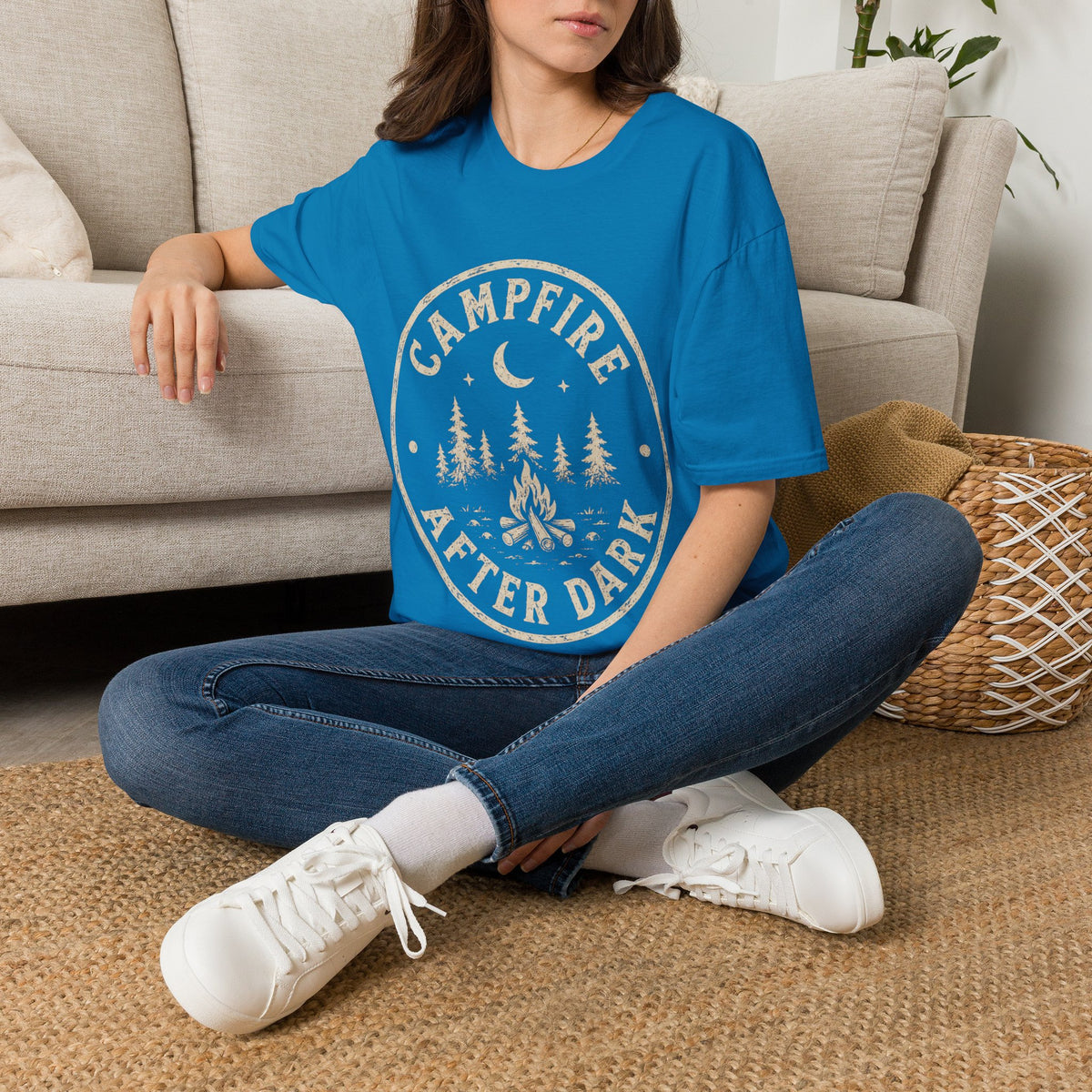 Campfire T-Shirt — 'Campfire After Dark' Vintage Moon & Trees Graphic