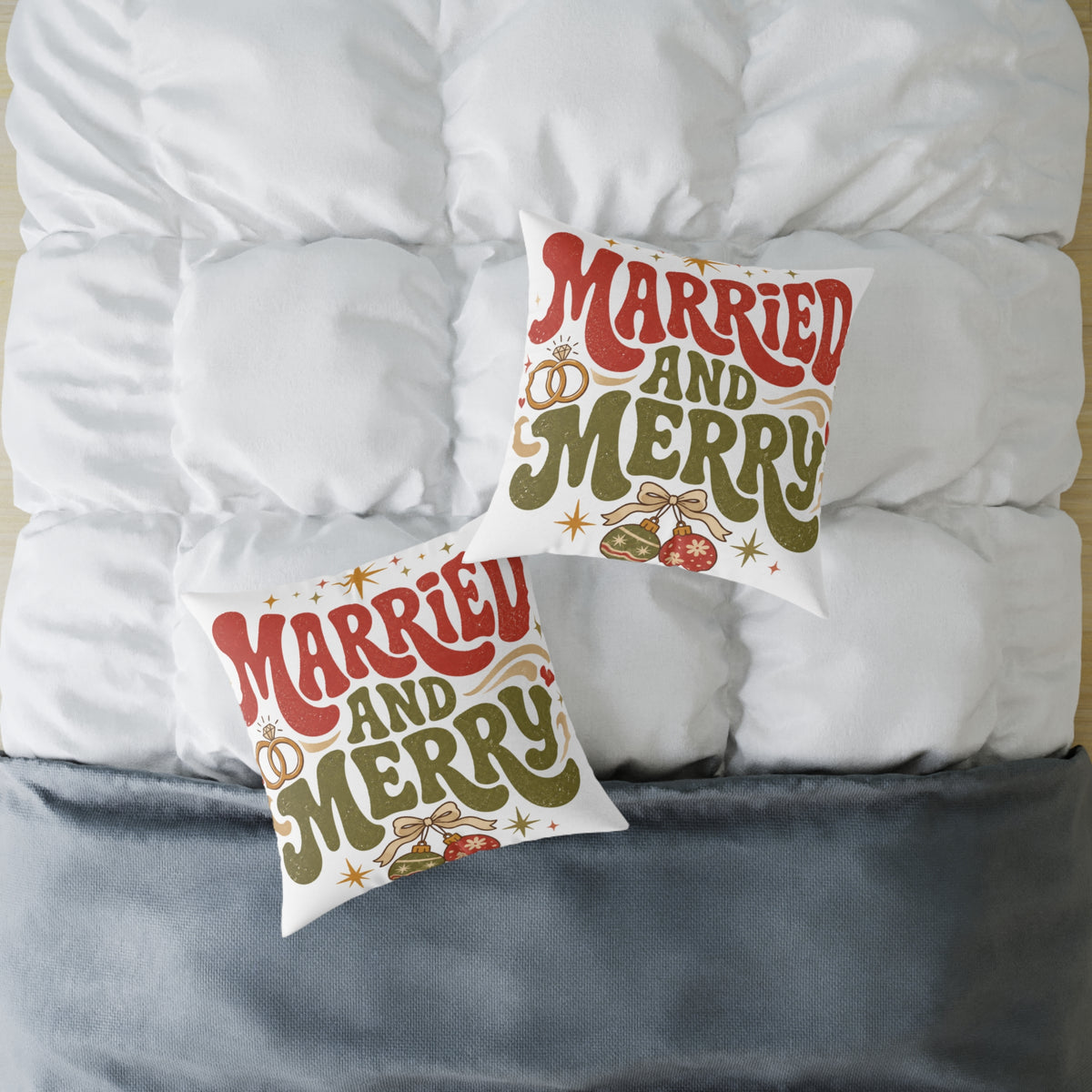 Christmas Married and Merry Holiday Pillow — Festive Wedding & Christmas Decorative Pillow