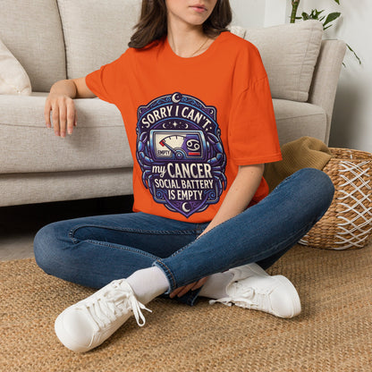 Cancer Support T-Shirt — "Sorry I Can't, My Cancer Social Battery Is Empty"