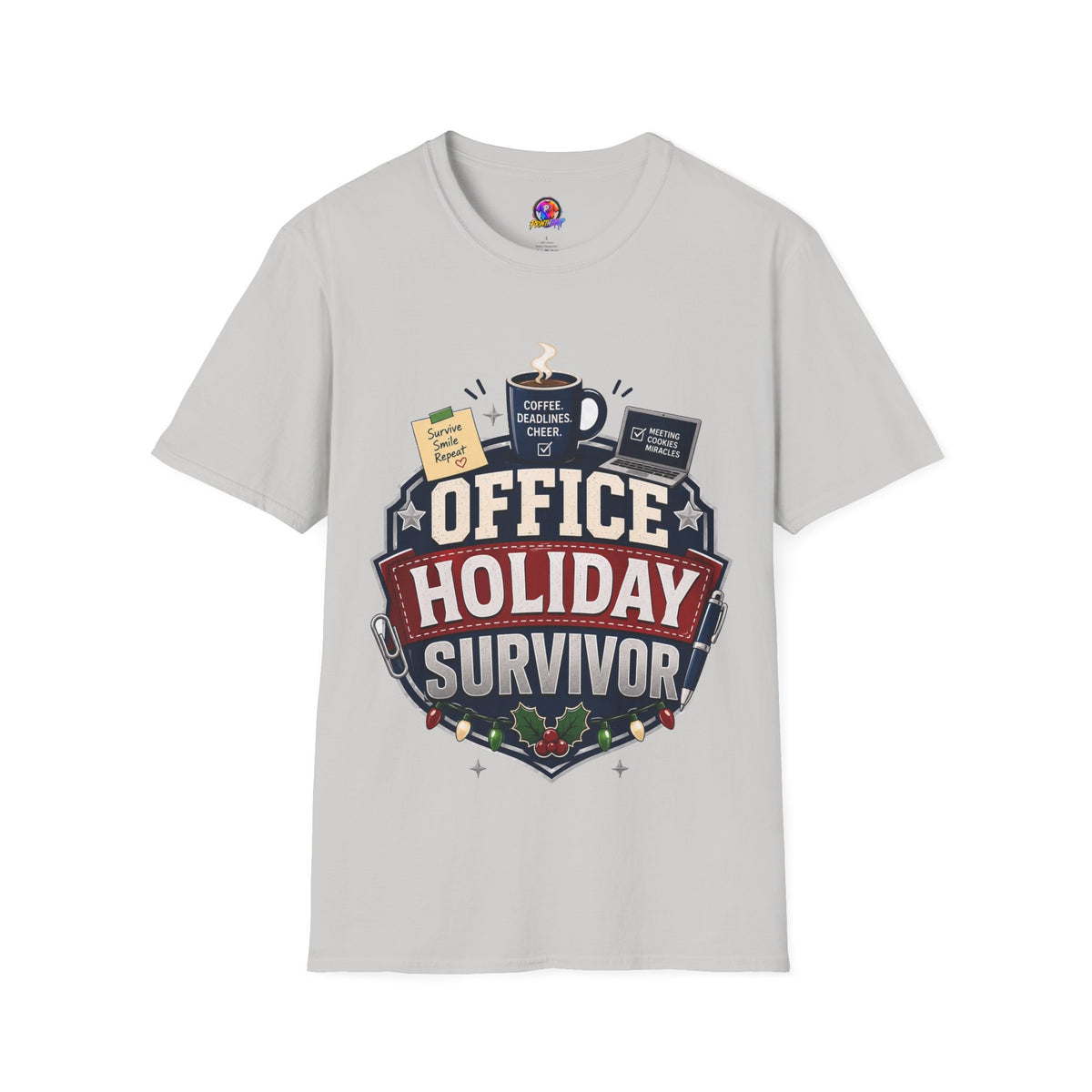 Office Holiday Survivor T-Shirt — Coffee, Deadlines & Cheer Work Shirt