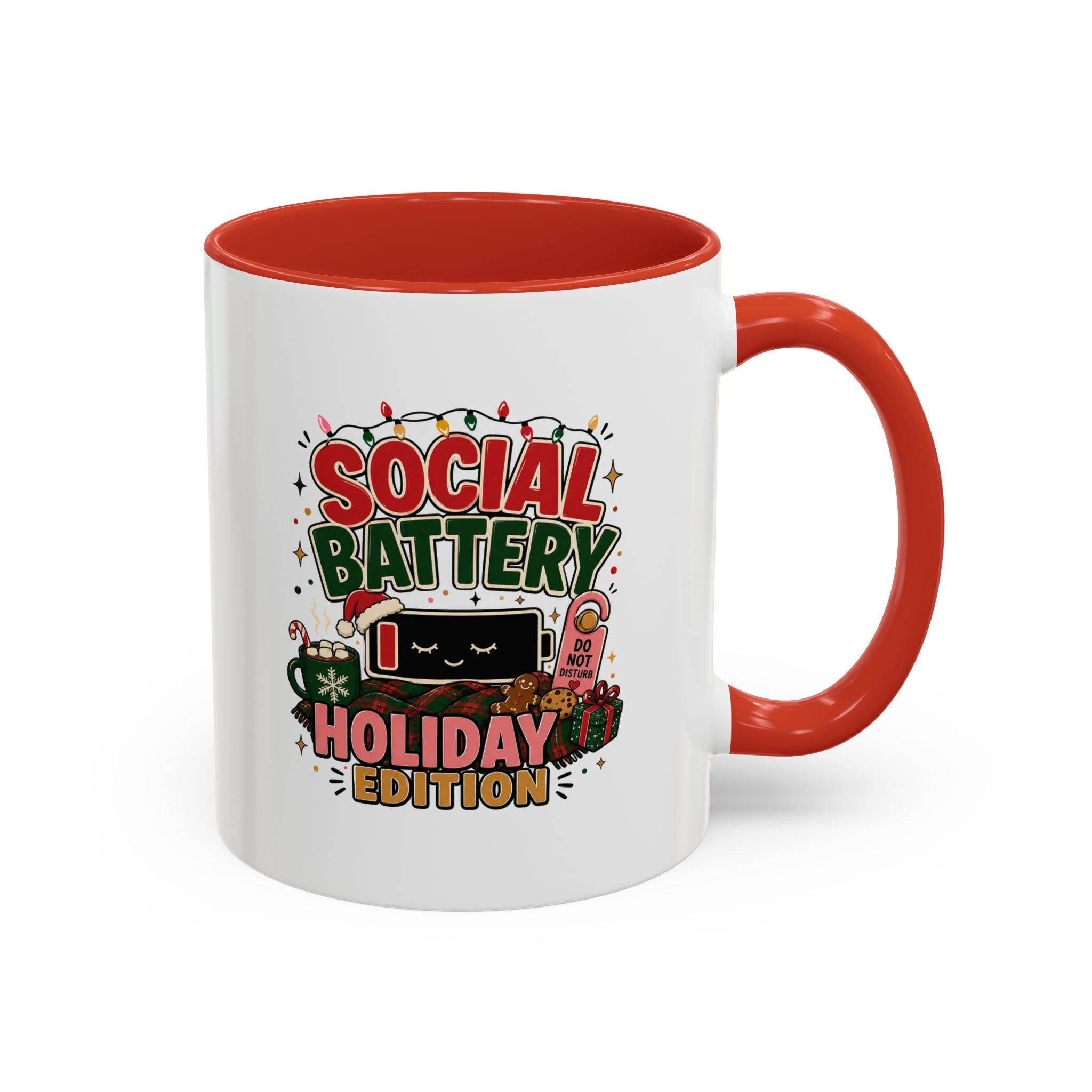 Modern Day Christmas Holiday Coffee Mug - "Social Battery: Holiday Edition" Accent Mug