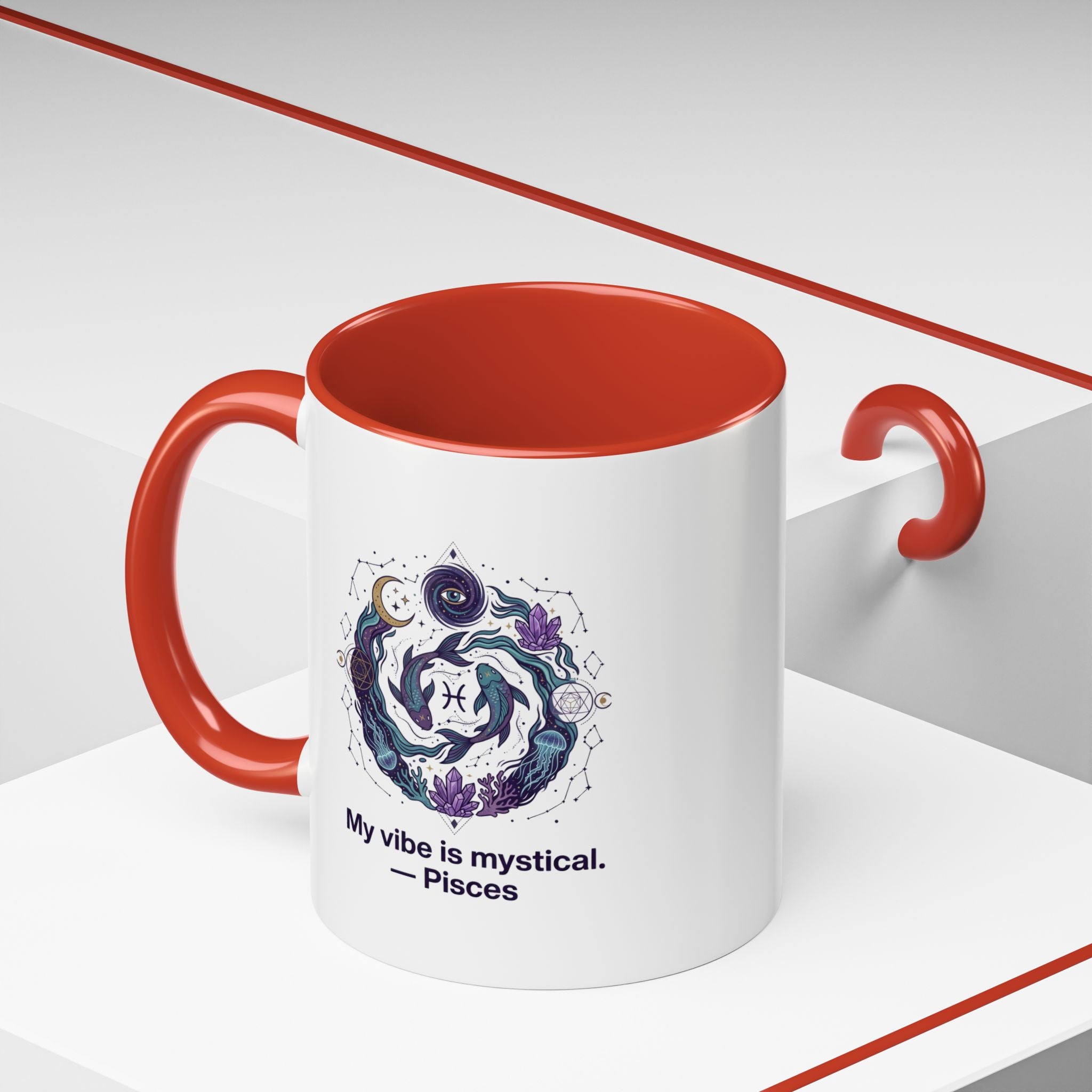 Pisces Zodiac Coffee Mug — "My vibe is mystical" Accent Ceramic Mug