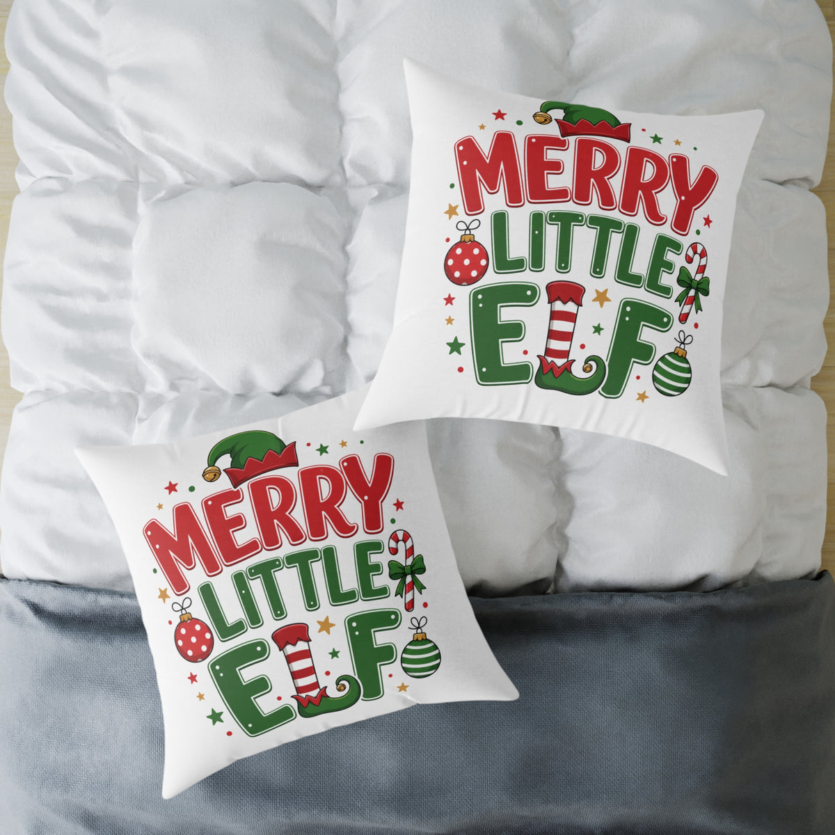 Christmas Merry Little Elf Square Pillow — Festive Christmas Holiday Decorative Cushion