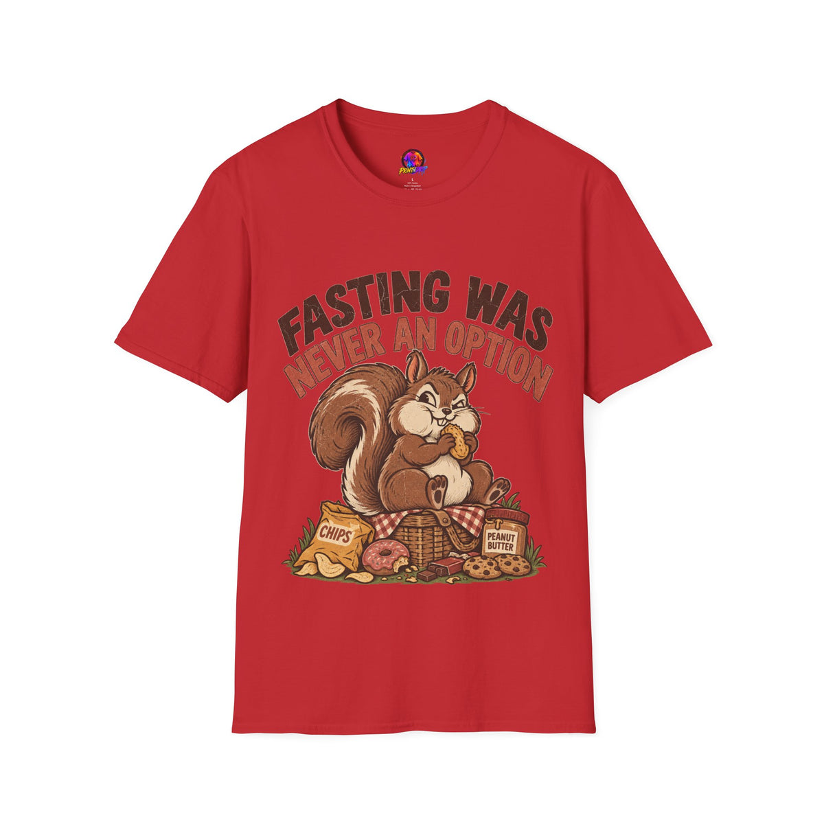 Fasting Was Never an Option T-Shirt — Funny Squirrel Eating Snacks Tee