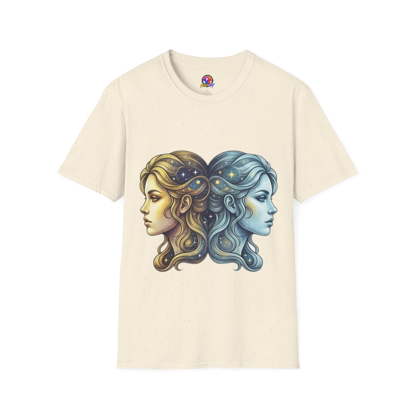 Zodiac Gemini Sun & Moon T-Shirt — Dual Faces Cosmic Design