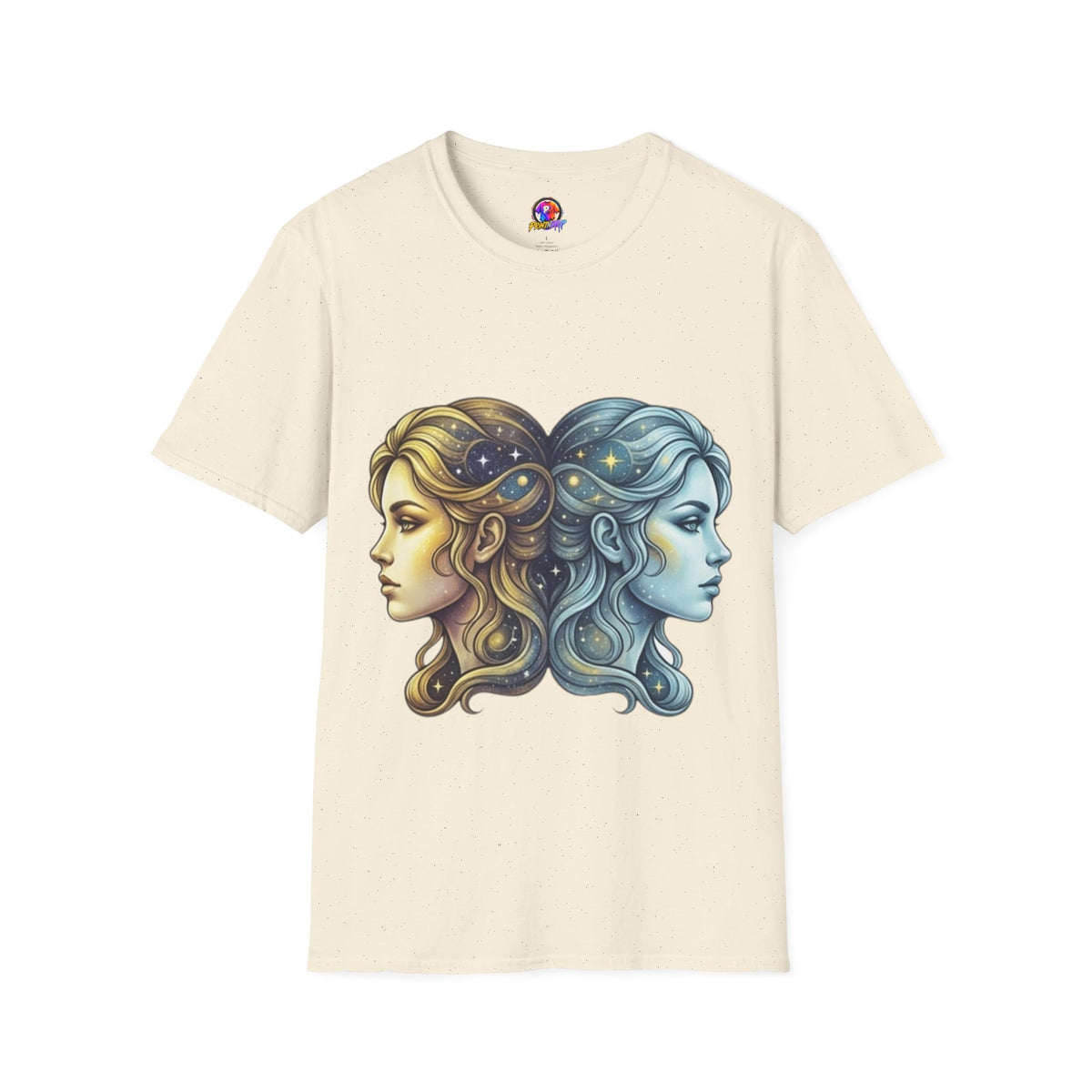 Zodiac Gemini Sun & Moon T-Shirt — Dual Faces Cosmic Design