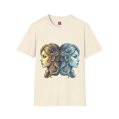 Zodiac Gemini Sun & Moon T-Shirt — Dual Faces Cosmic Design