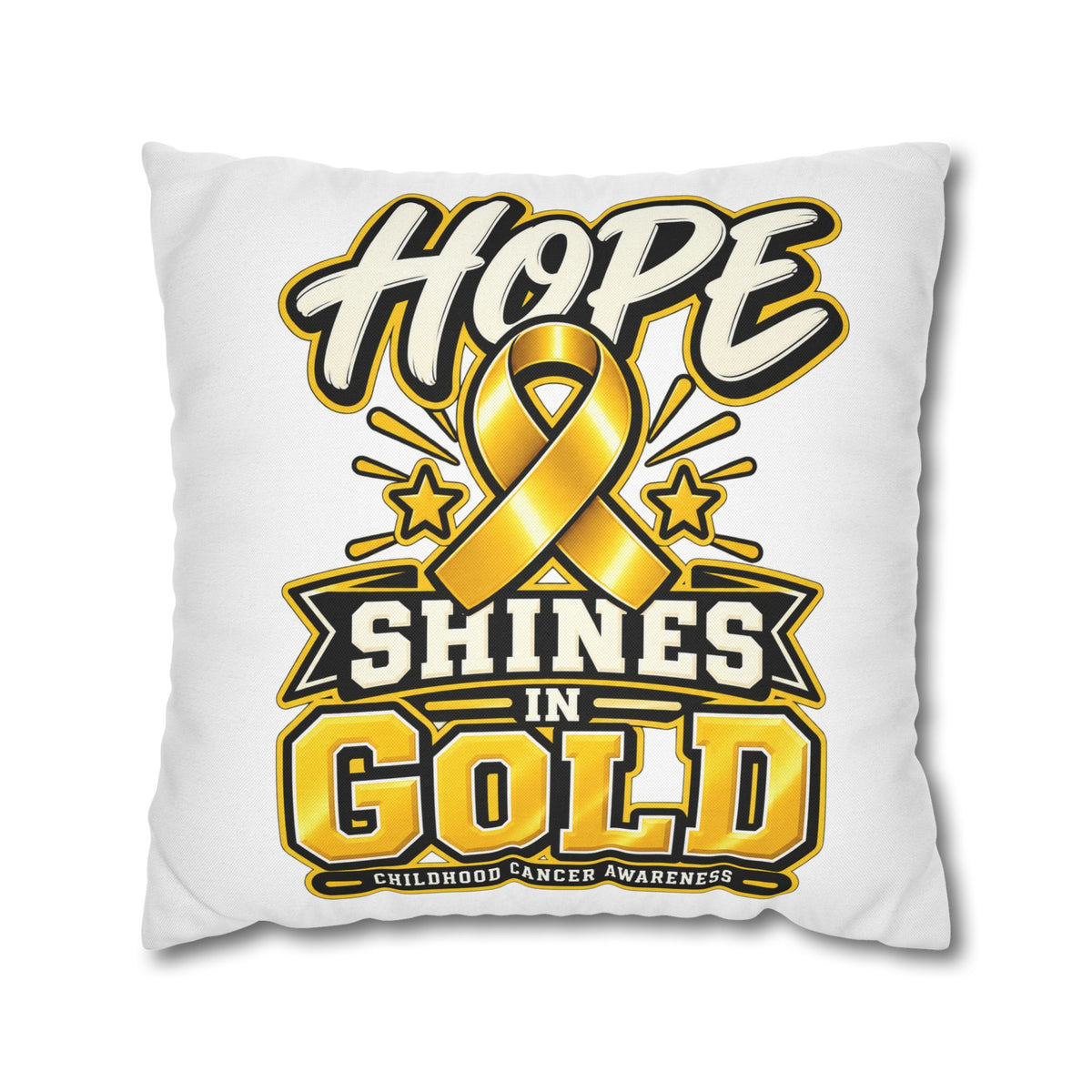 Hope Shines in Gold Pillowcase — Childhood Cancer Awareness Ribbon Decorative Pillow