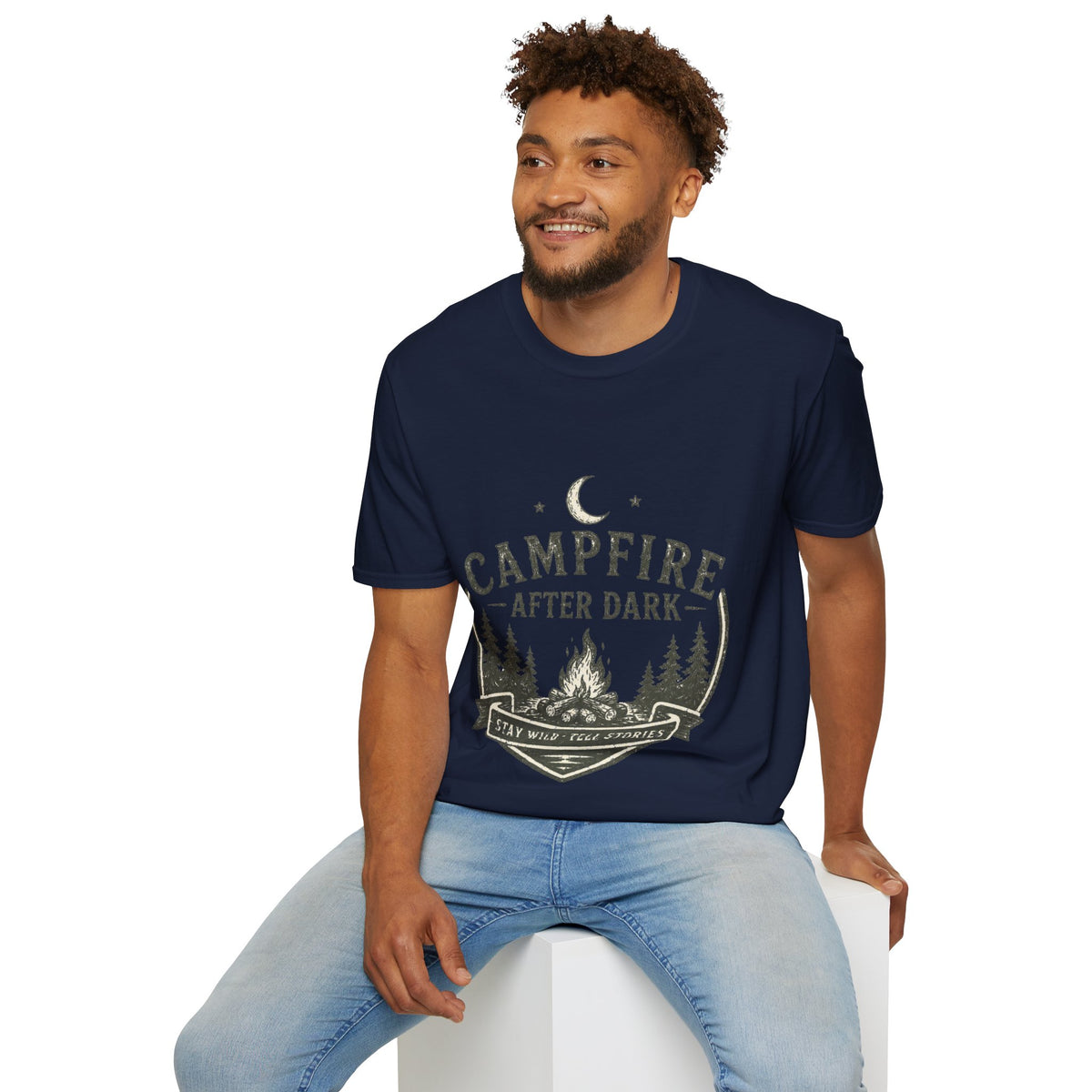 Campfire T-Shirt — "Campfire After Dark" Moonlit Camping Graphic