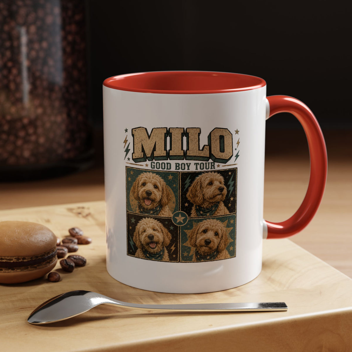 Milo Bailey Dog Dad Mom Personalized Dog Mug — "Milo: Good Boy Tour" Photo Accent Coffee Mug