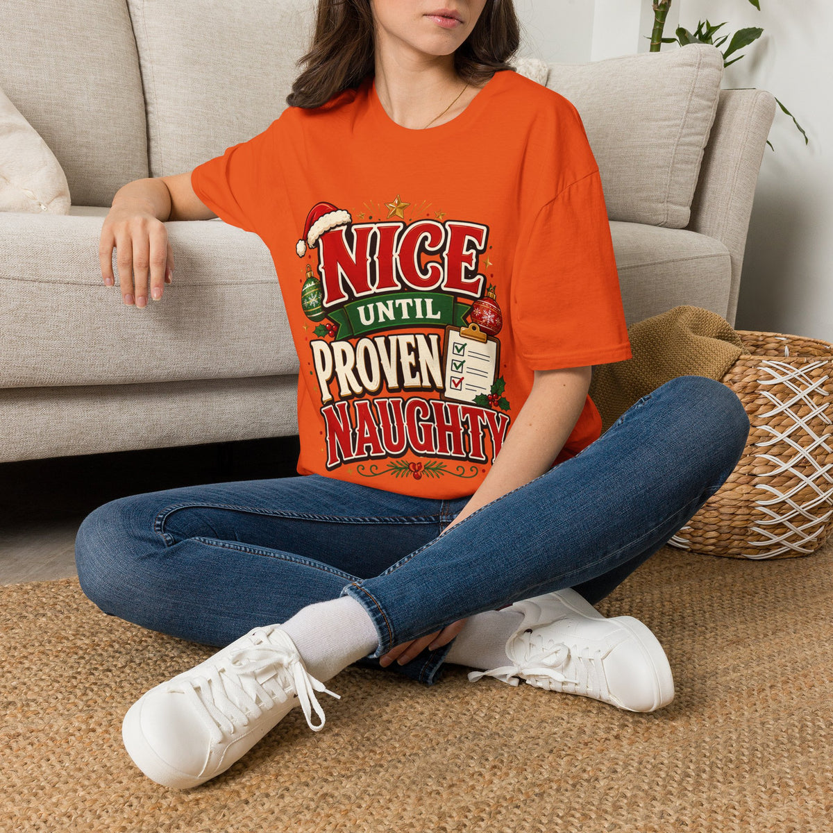 Christmas T-Shirt — "Nice Until Proven Naughty" Holiday Tee