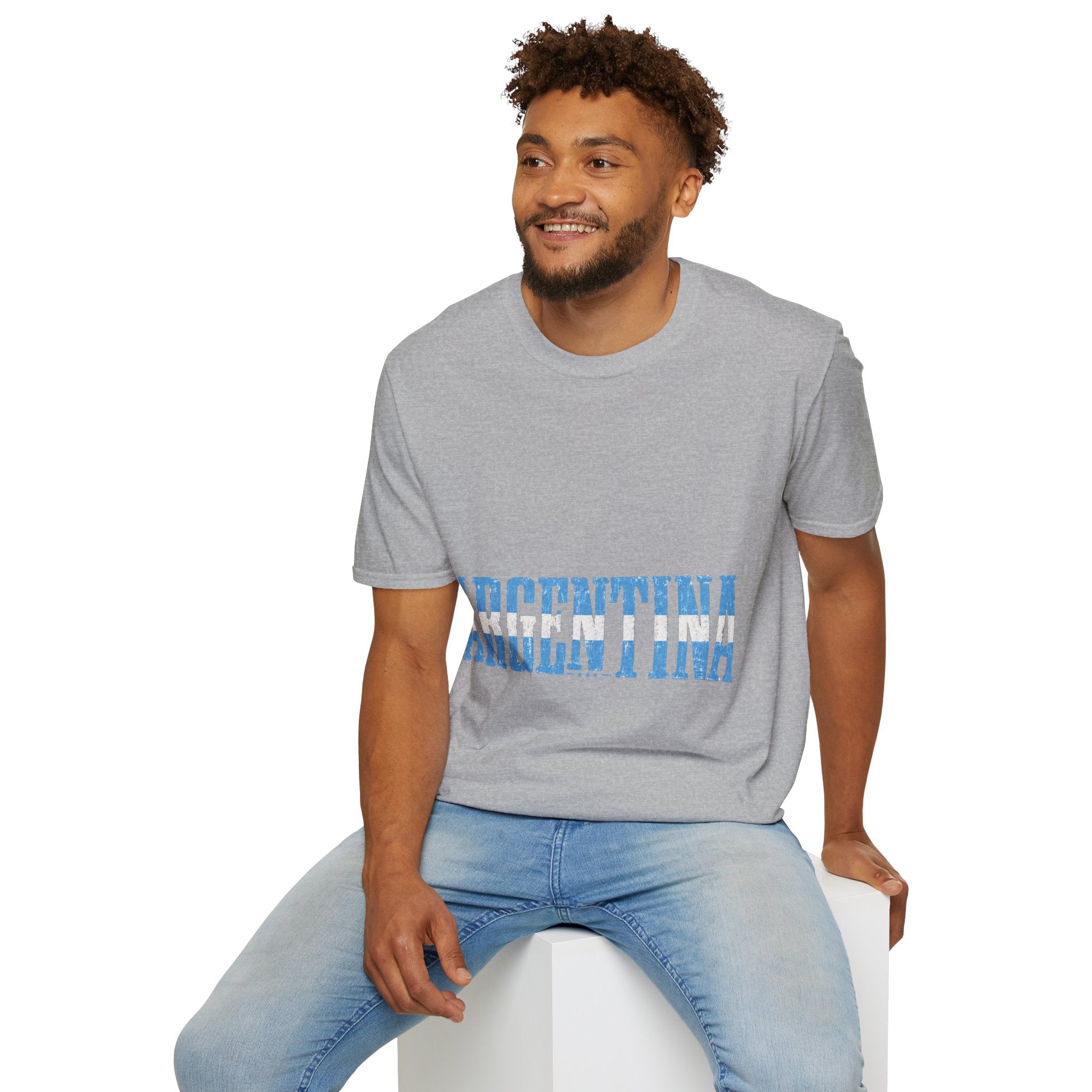 Argentina Stencil Tee — Horizontal Blue Text Argentina T-Shirt
