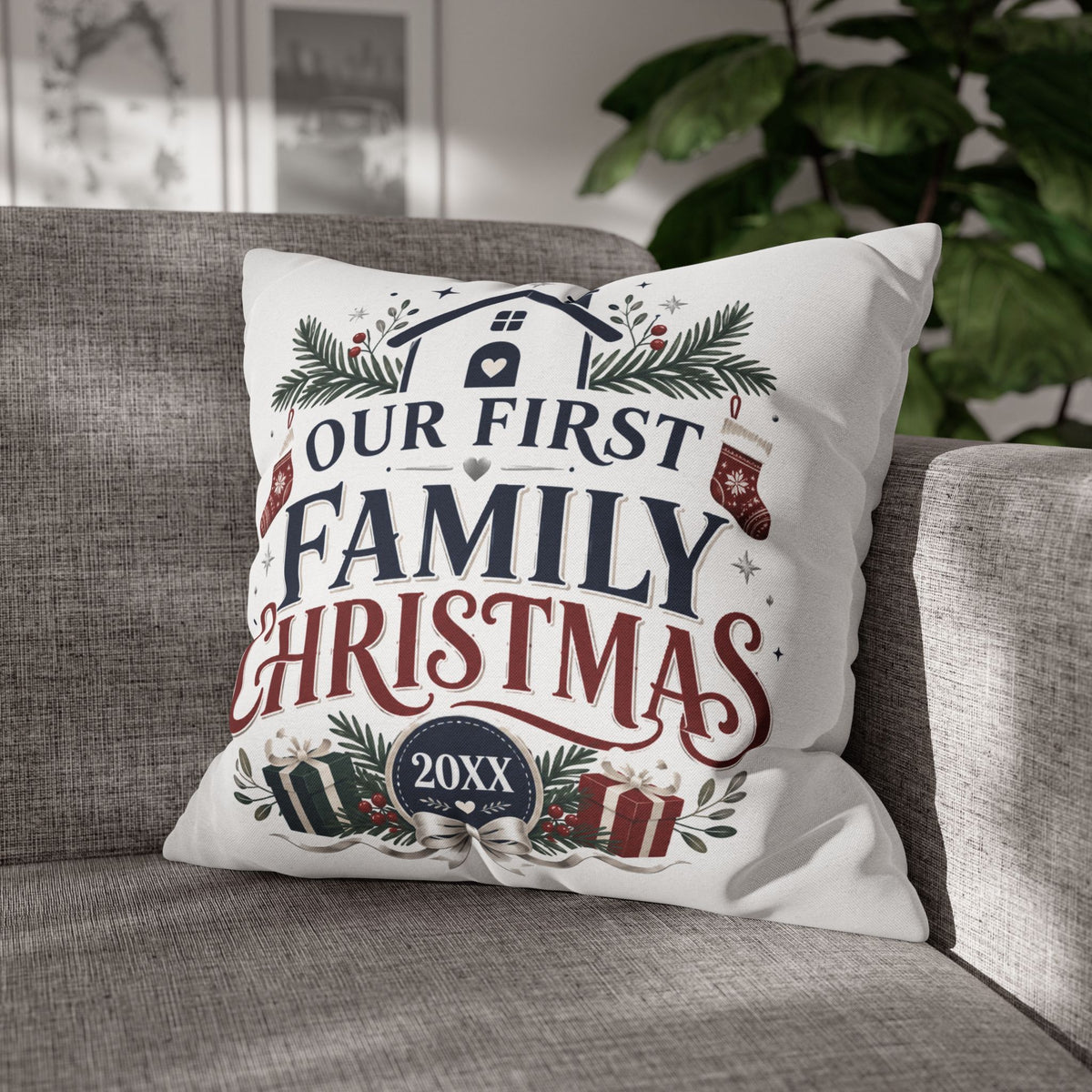 Our First Family Christmas Pillowcase – Personalized 20XX Holiday Decor