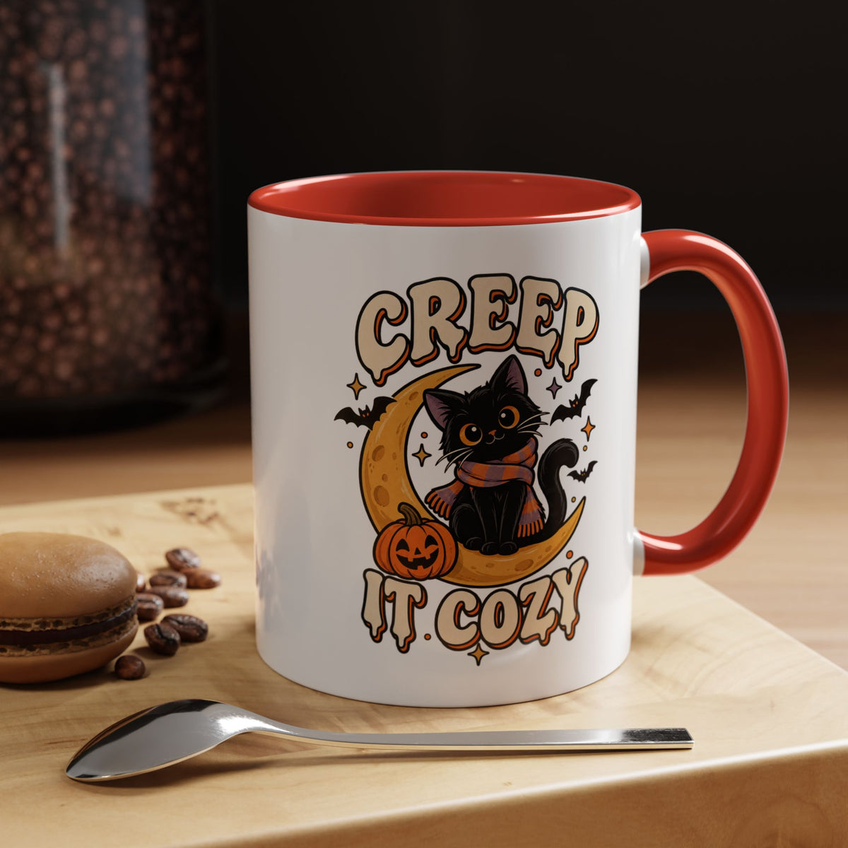 Creepy It Cozy Black Cat Halloween Accent Coffee Mug (11/15oz)