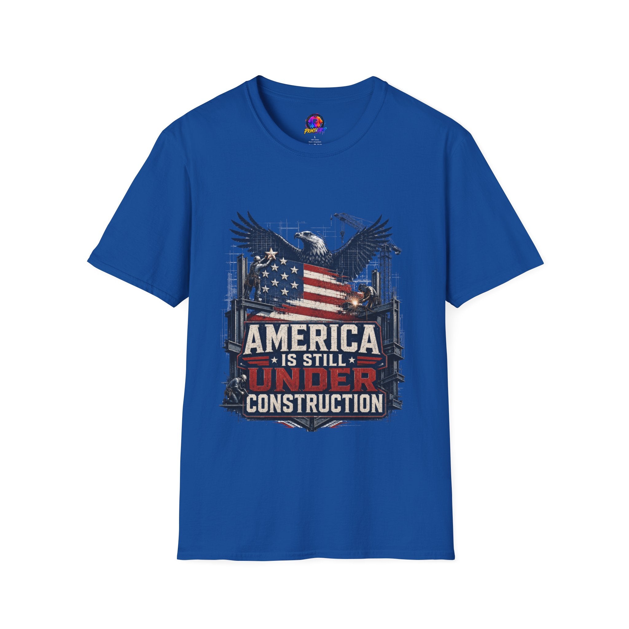 T-Shirt — 'America Is Still Under Construction' Patriotic Eagle Graphic