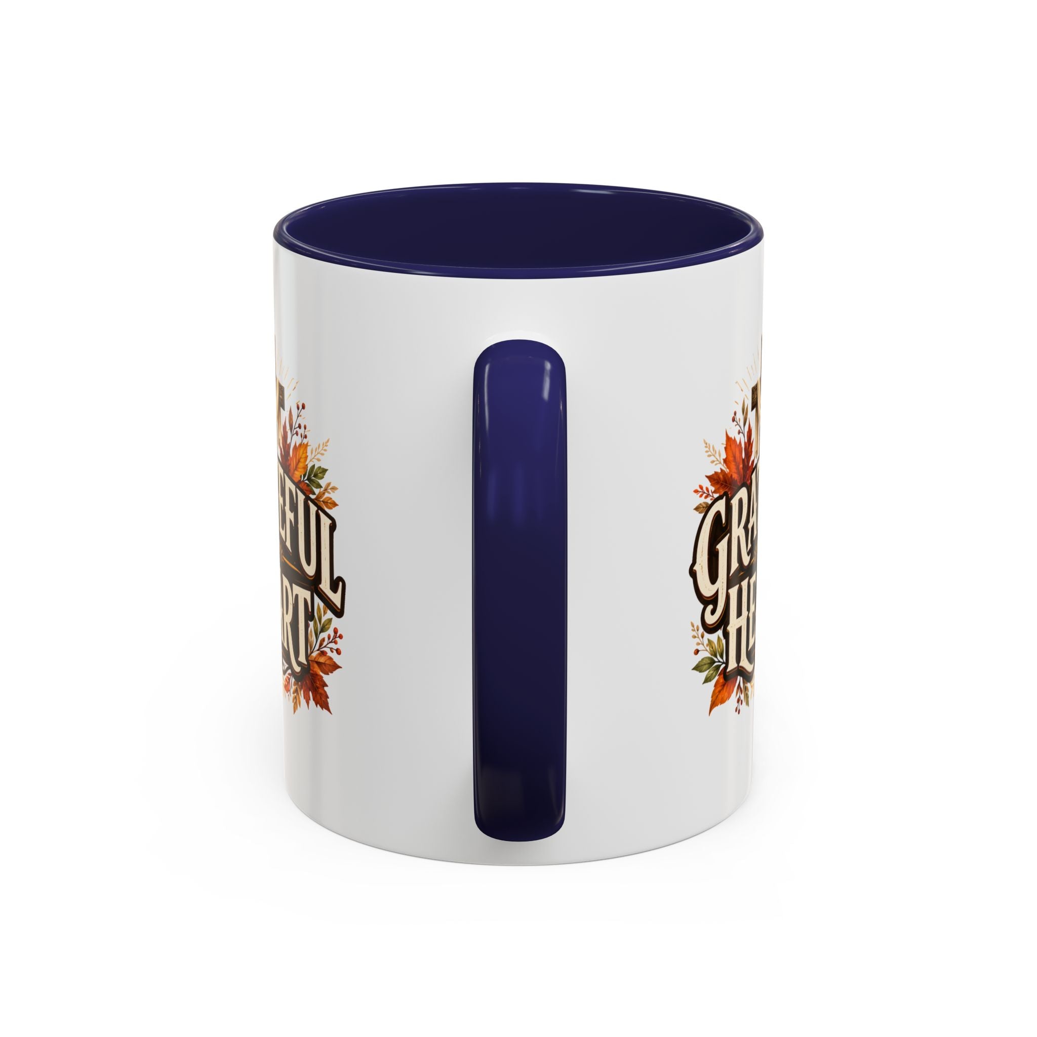 Thanksgiving Mug Grateful Heart Accent Coffee Mug – Autumn Leaves & Cross Spiritual Thanksgiving Gift