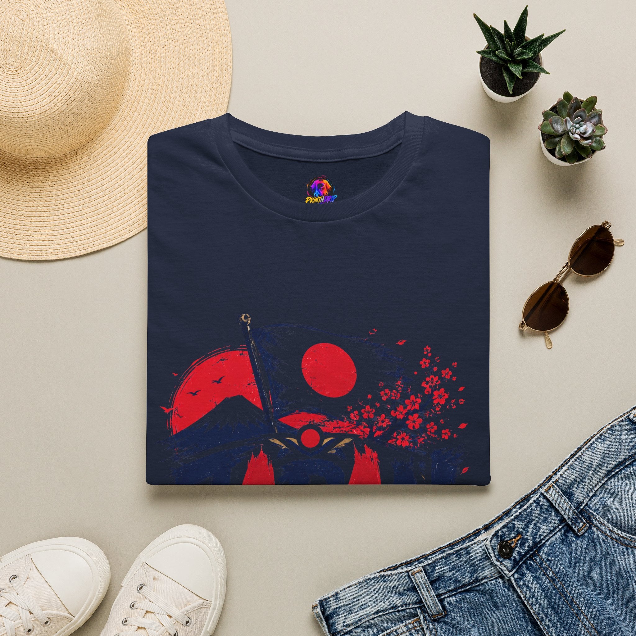 Japan Soccer T-Shirt — Japanese Flag & Cherry Blossom Football Graphic