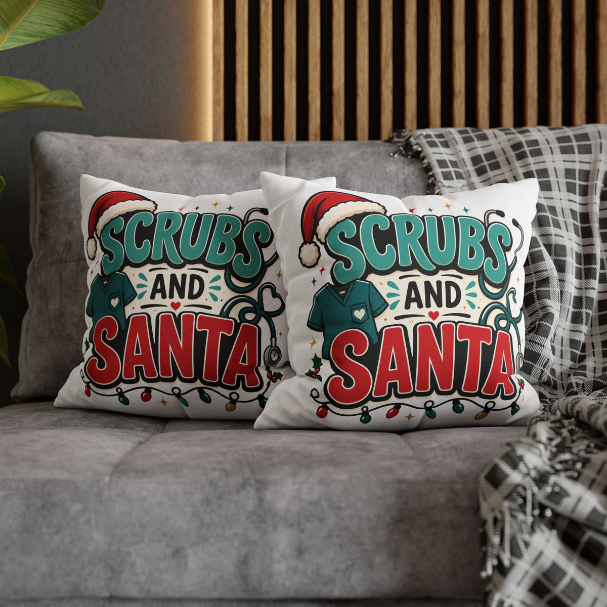 Scrubs and Santa Holiday Pillowcase Modern Day Christmas  — Christmas Nurse Decorative Throw Pillow Cover