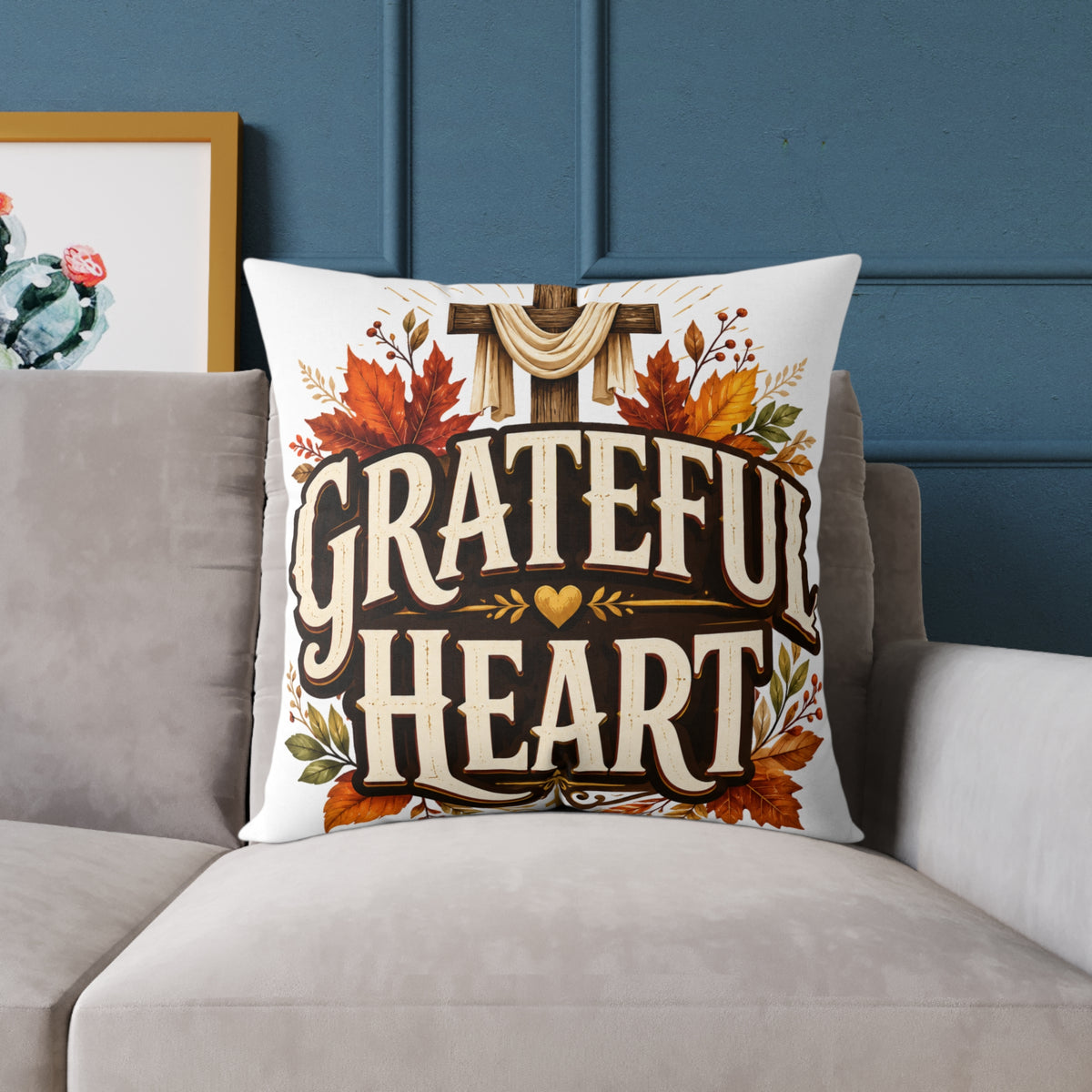 Thanksgiving Grateful Heart Fall Throw Pillow — Autumn Decorative Accent for Thanksgiving