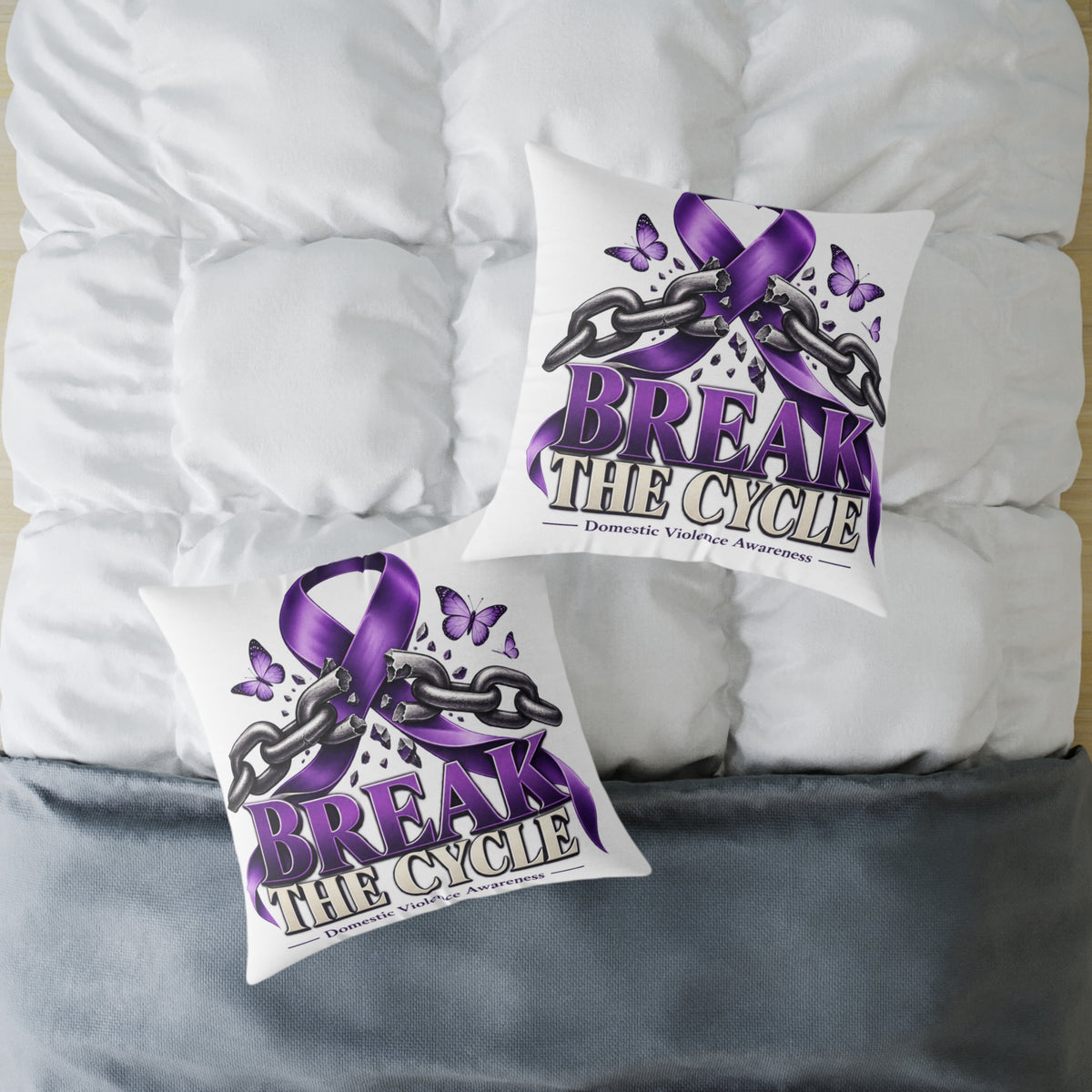 Break the Cycle Awareness Pillow — Purple Ribbon Domestic Violence Support