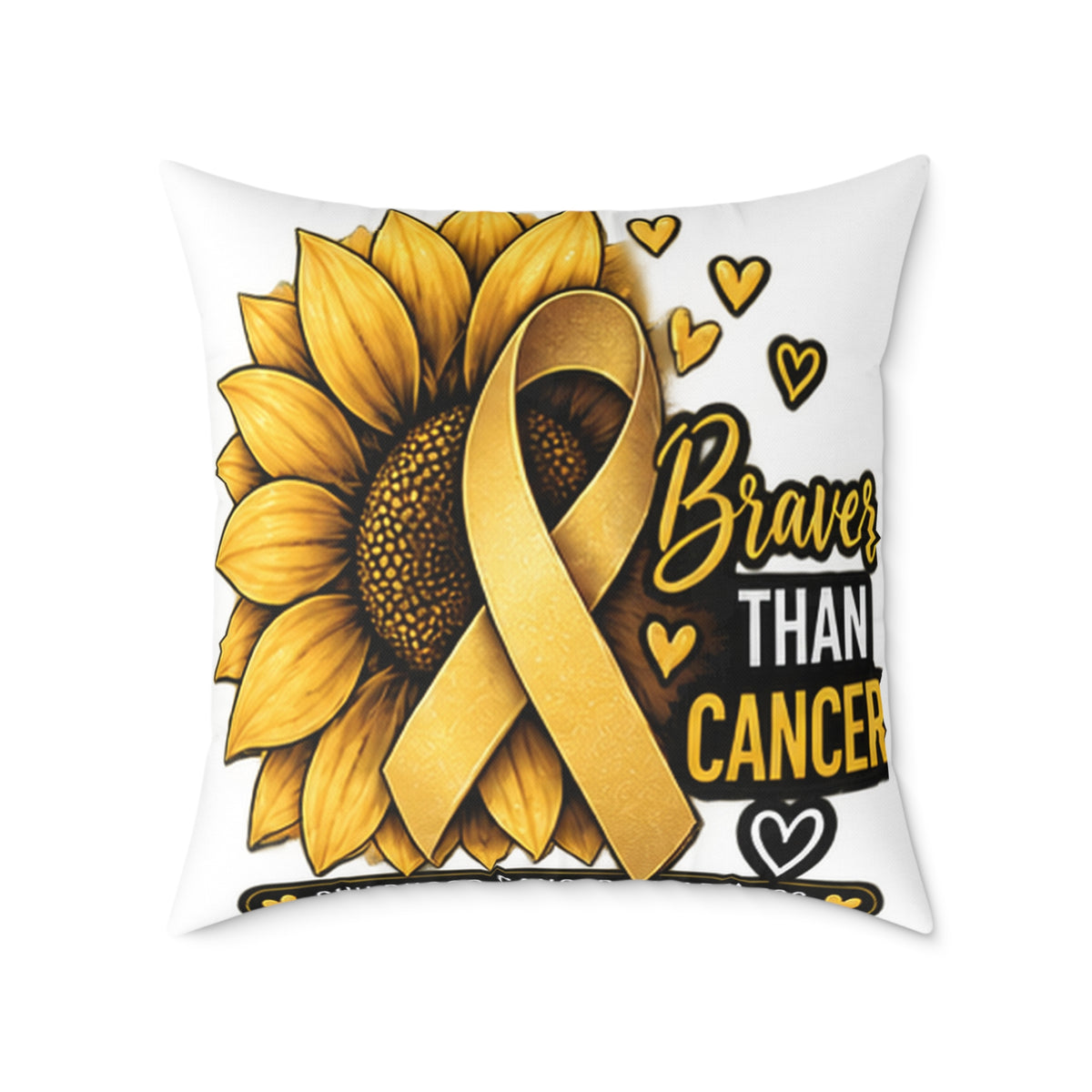 Sunflower Gold Ribbon Pillow —Childhood Cancer  'Braver Than Cancer' Awareness Throw Pillow