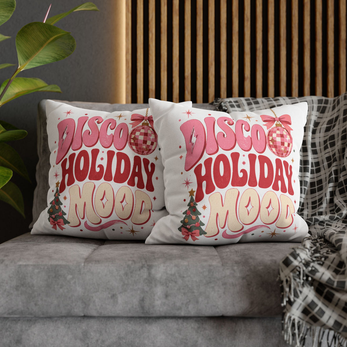 Holiday Pillowcase — 'Disco Holiday Mood' Retro Christmas Decor Modern Day Christmas