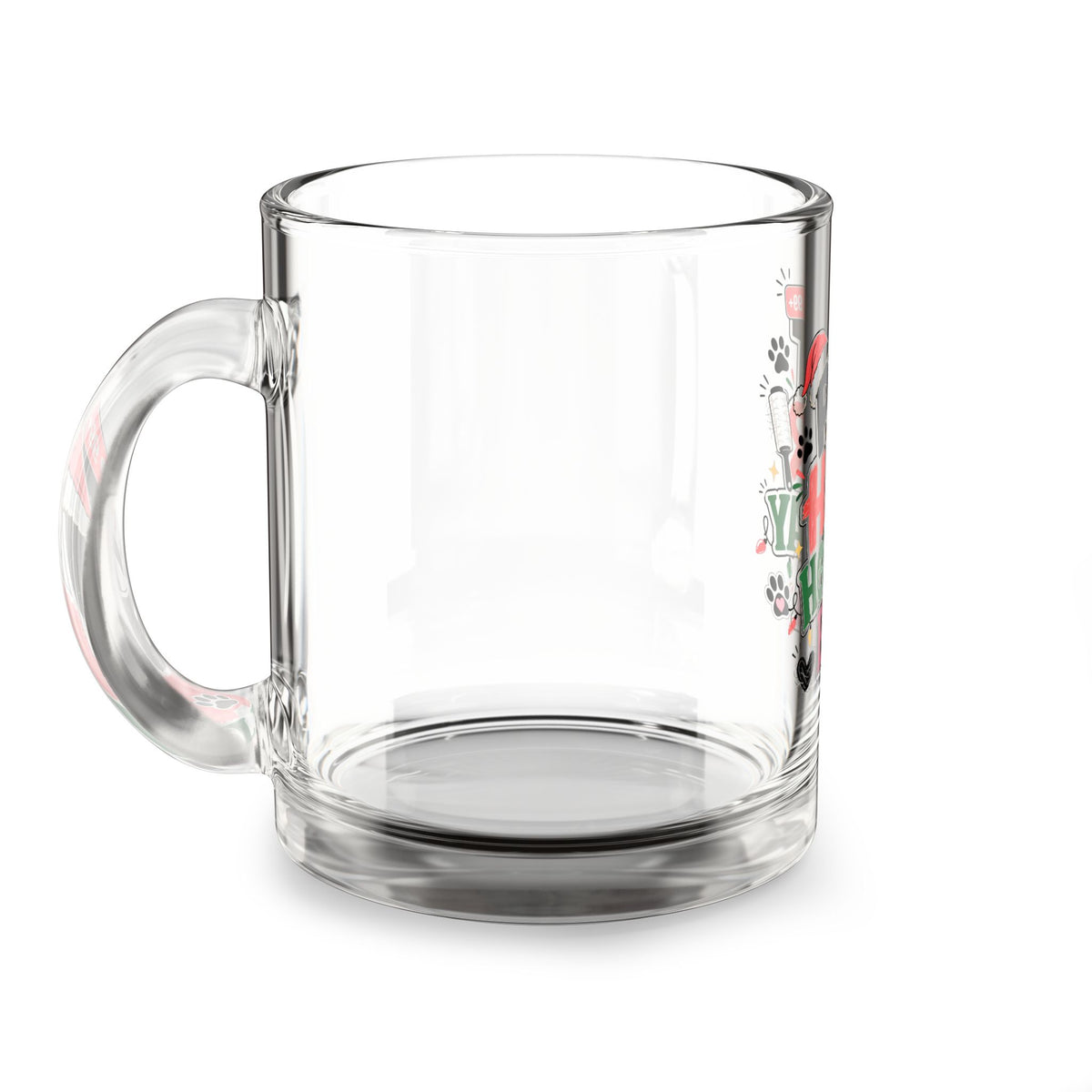 Modern Day Christmas Glass Mug  10oz Glass Mug — "Pet Hair Holiday" Christmas Pet Lover Gifts, 10oz