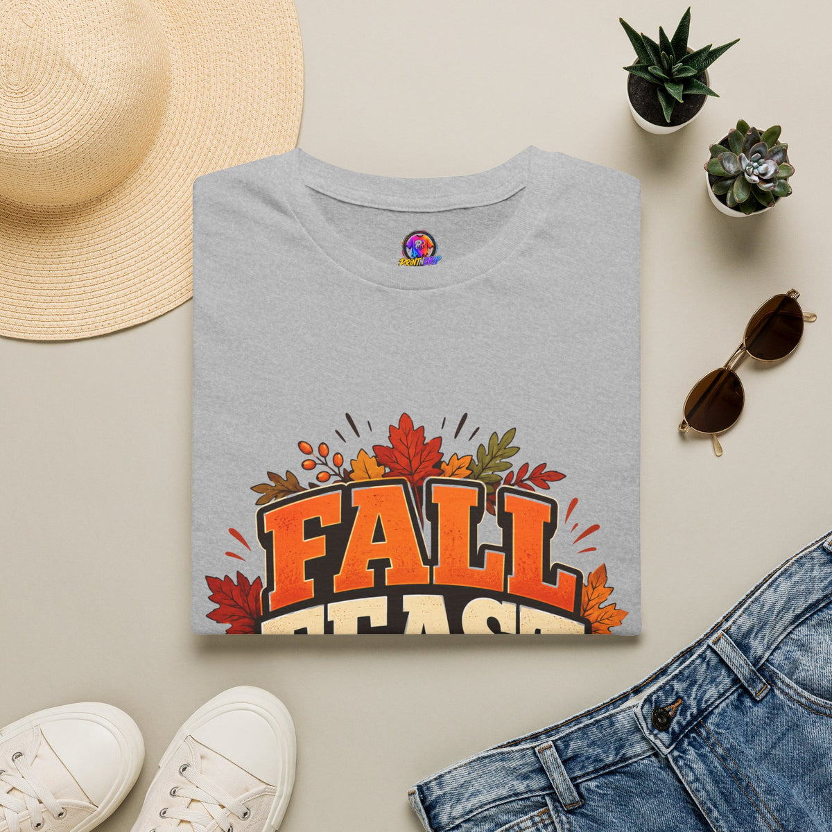 Thanksgiving T-Shirt Fall Feast Crew T-Shirt — Thanksgiving Pumpkin & Leaves Graphic Tee