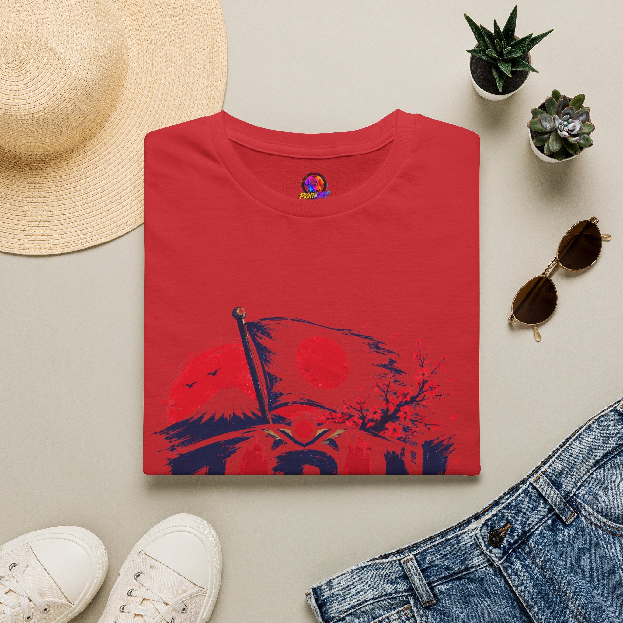 Japan Soccer T-Shirt — Japanese Flag & Cherry Blossom Football Graphic