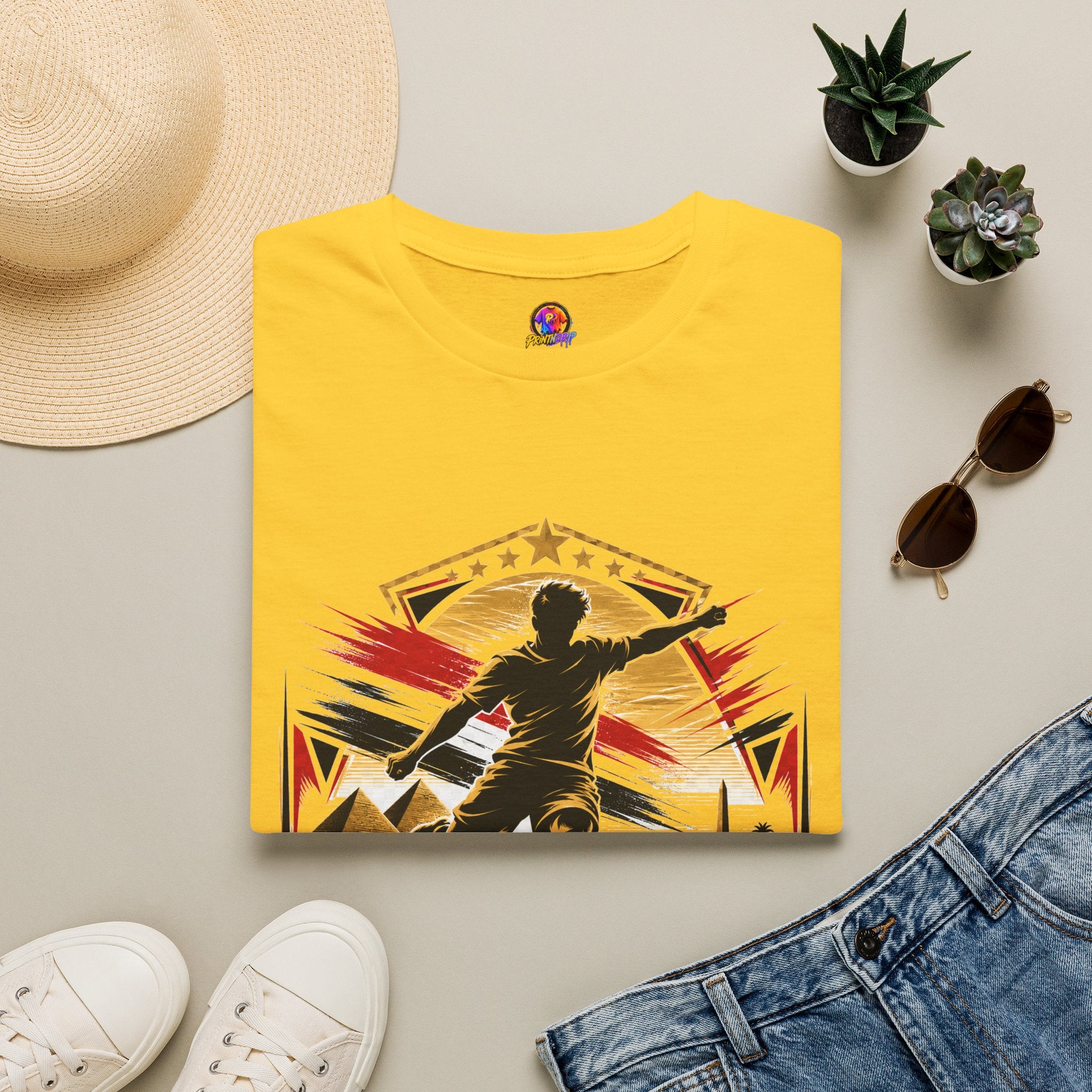 Egypt Soccer Player Nile Fire Graphic T-Shirt — Retro Athletic Team Tee