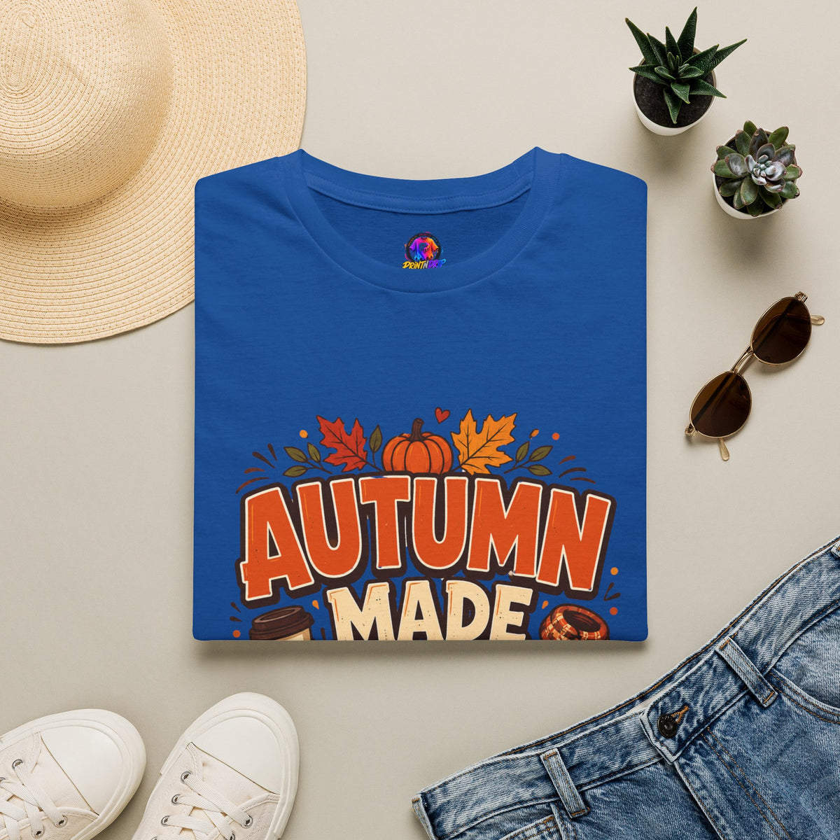 Thanksgiving T-shirt Autumn Made Me Do It T-Shirt — Fall Pumpkin & Leaves Graphic Tee