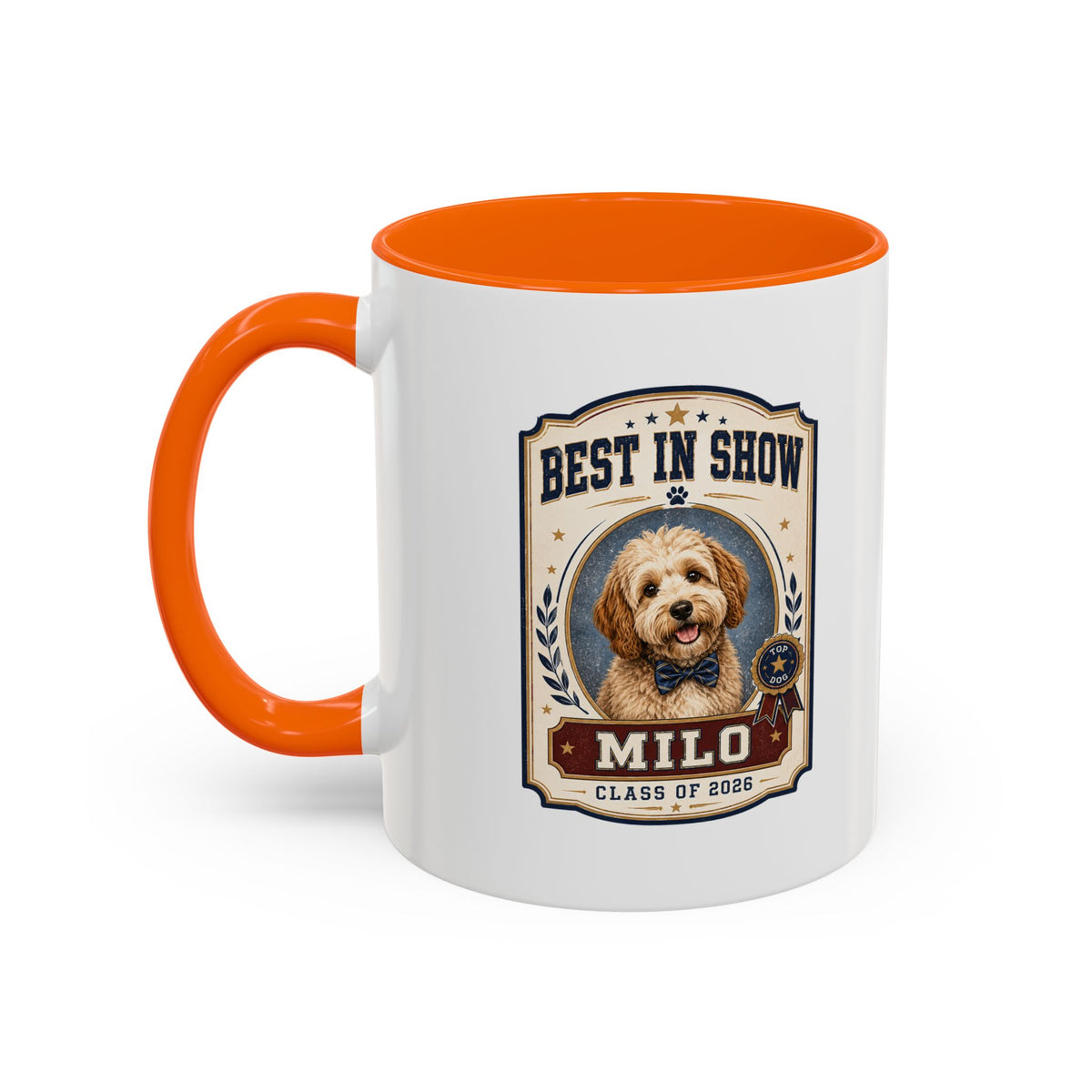 Milo Bailey Dog Dad Mom Best in Show Personalized Dog Mug — "Milo" Class of 2028 Accent Coffee Mug