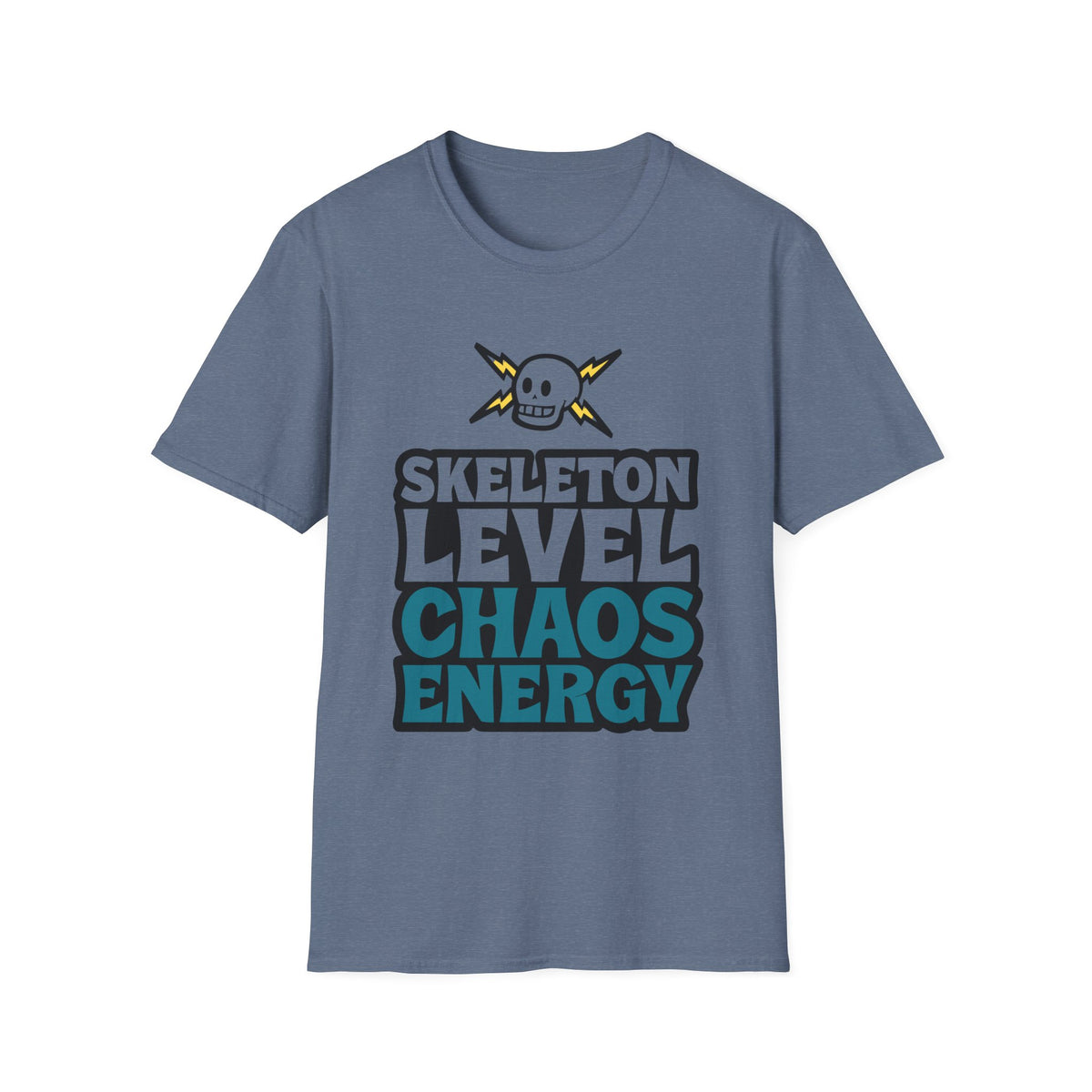 Skeleton Level Chaos Energy Teal Lightning Bolt T-Shirt - Edgy Alt Streetwear Graphic Tee - Trending Now - September 2026