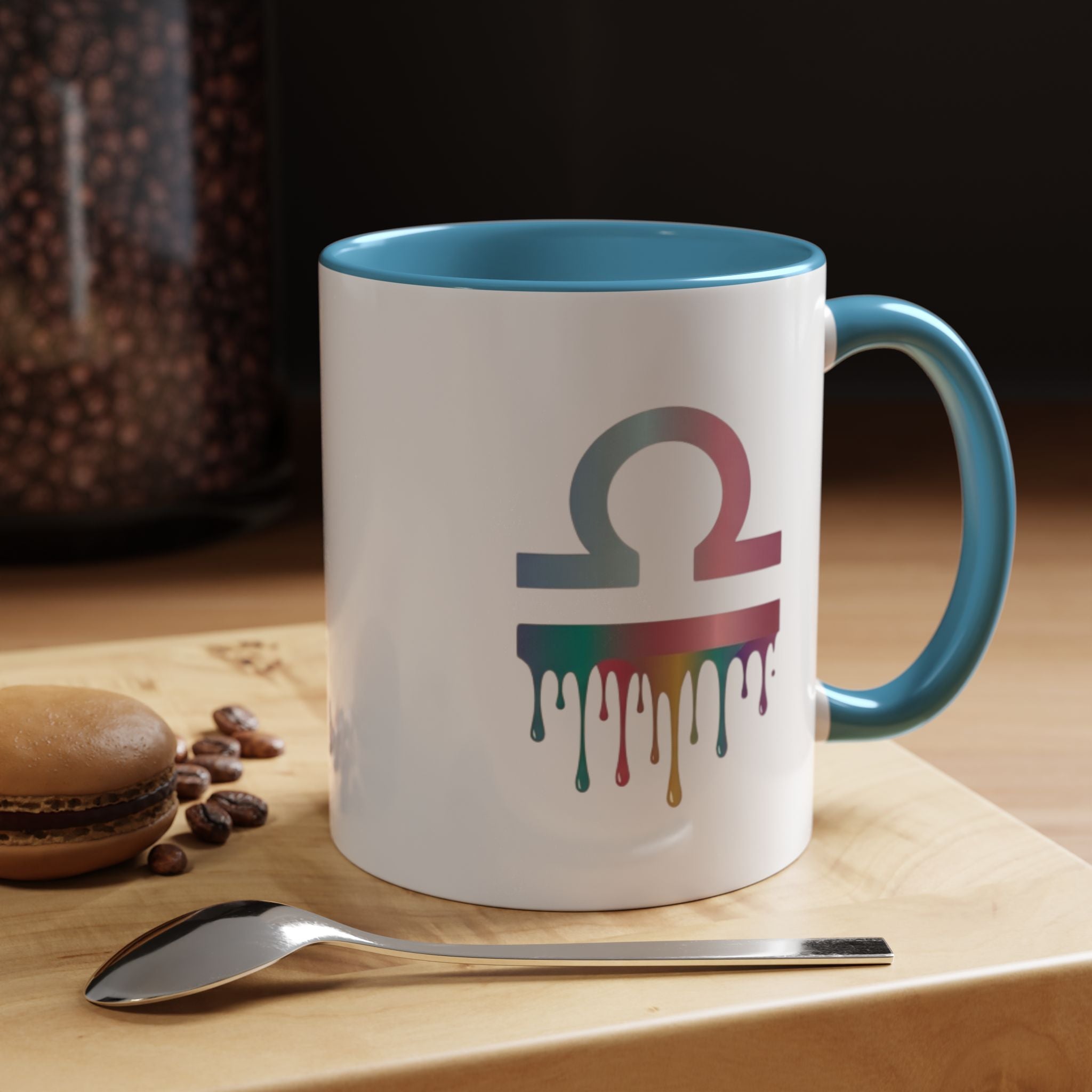Libra Drip Accent Coffee Mug — Zodiac Symbol Rainbow Design