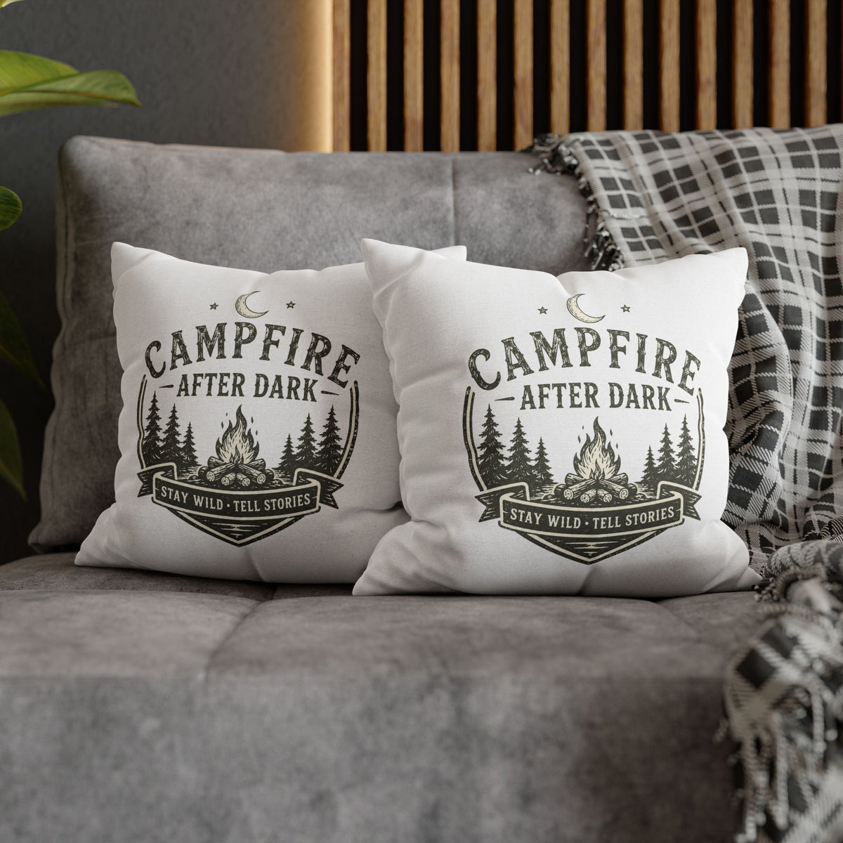 Campfire After Dark Pillowcase Milo Bailey Dog Dad Mom — Rustic Camping Throw Pillow Cover