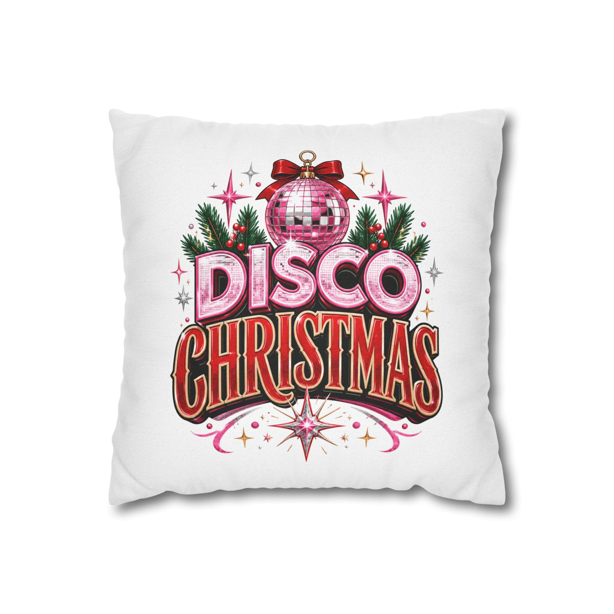 Disco Christmas Pillowcase — Retro Pink Disco Ball Holiday Decor