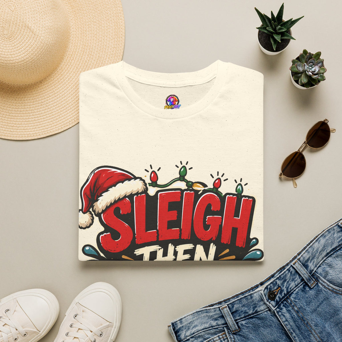 Sleigh Then Sweat T-Shirt — Funny Christmas Gym Holiday Tee
