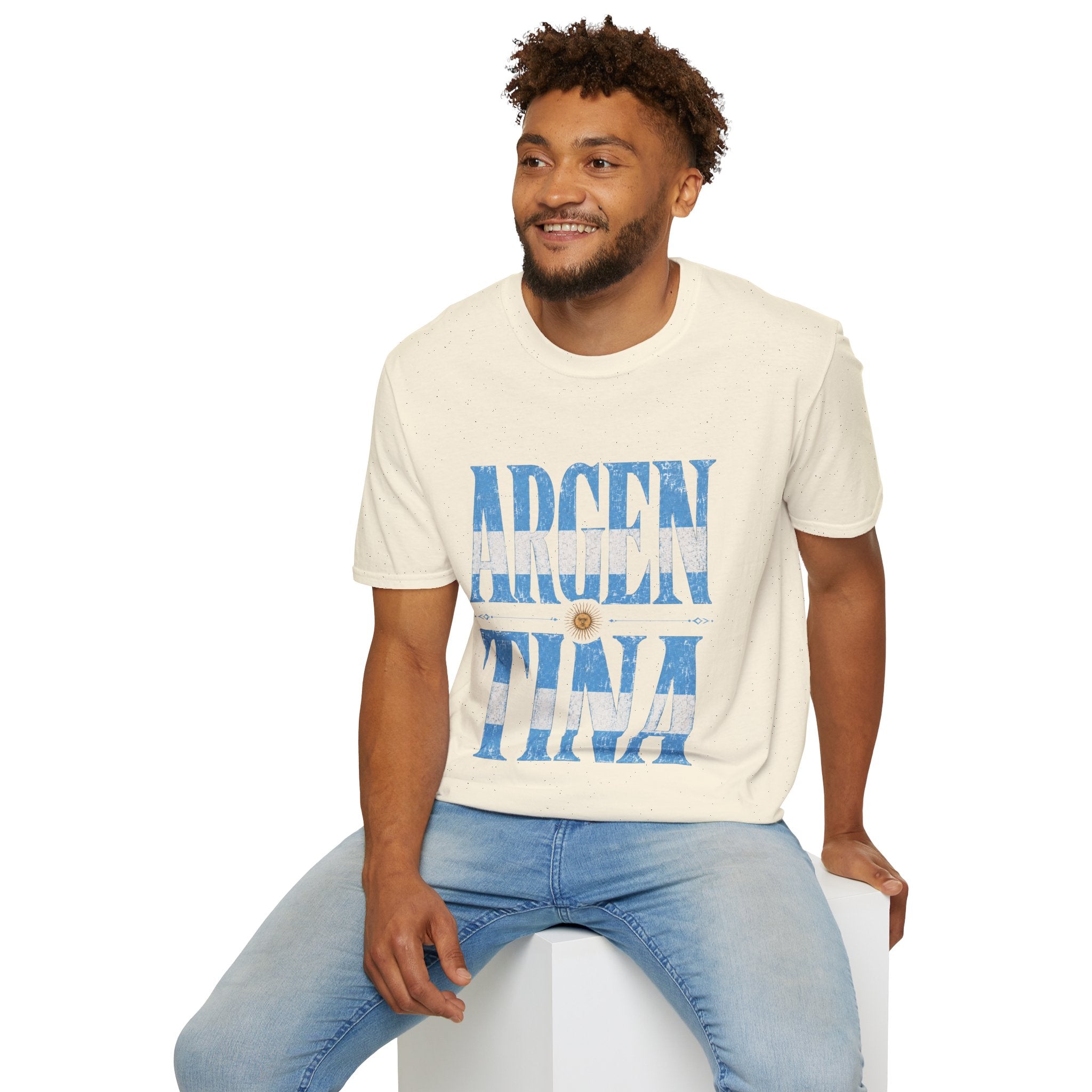 Argentina Flag Graphic T‑Shirt — Vintage Blue Distressed Typography