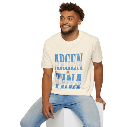 Argentina Flag Graphic T‑Shirt — Vintage Blue Distressed Typography