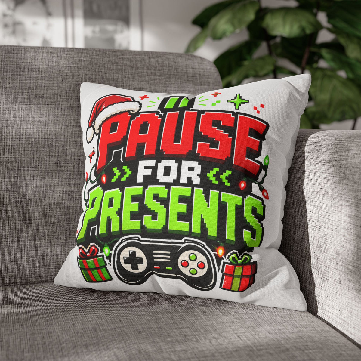 Pause for Presents Gaming Christmas Pillowcase Modern Day Christmas