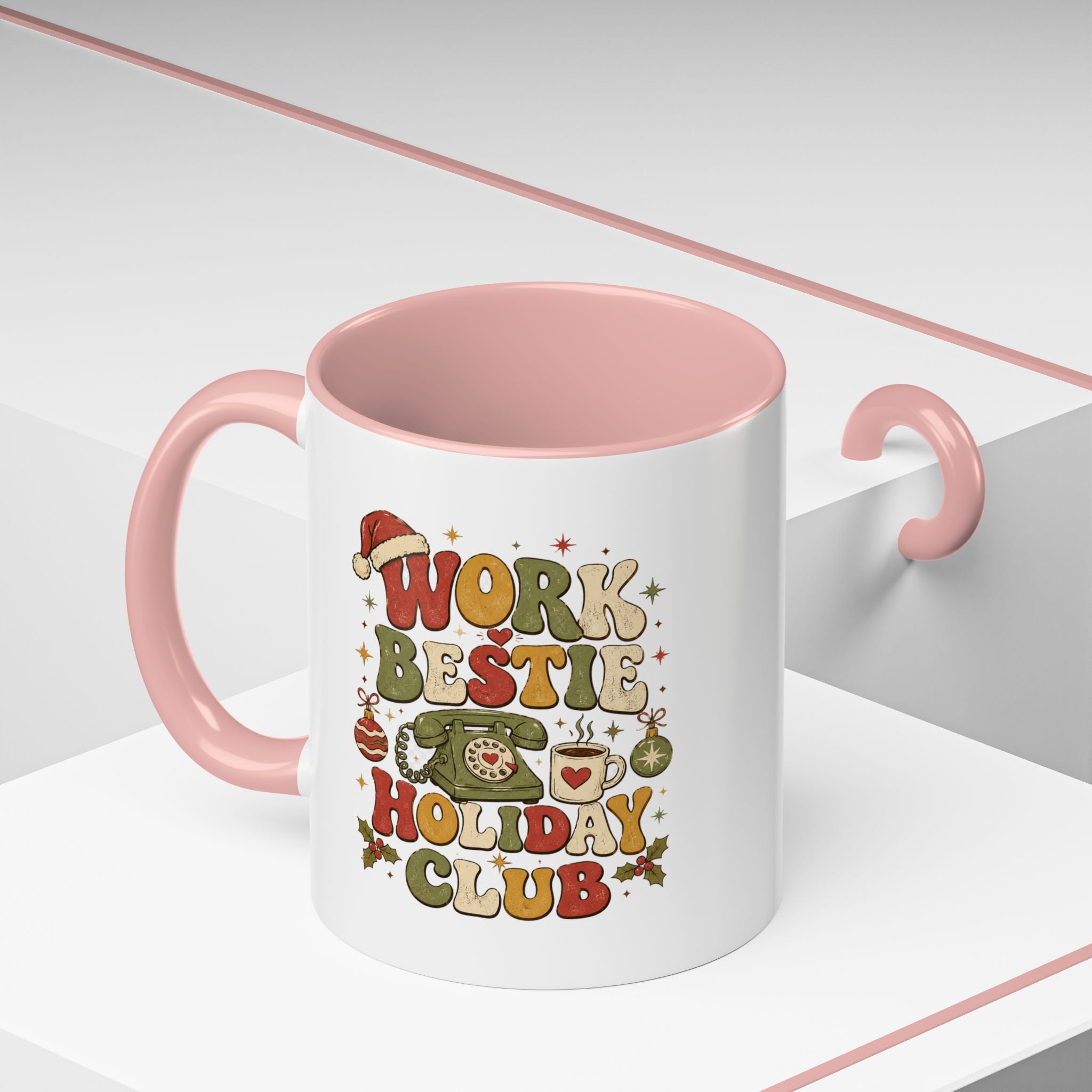 Modern Day Christmas Work Bestie Holiday Club Coffee Mug — Retro Christmas Accent Mug