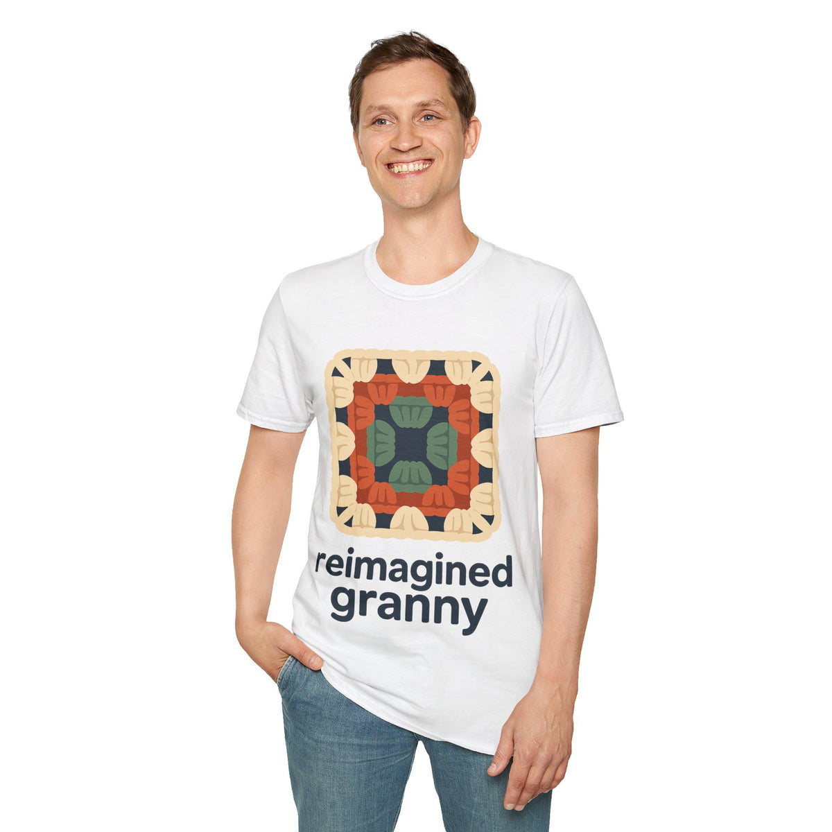 "Reimagined Granny" Retro Crochet Tee | Colorful Granny Square T-Shirt - Trending Now - September 2026