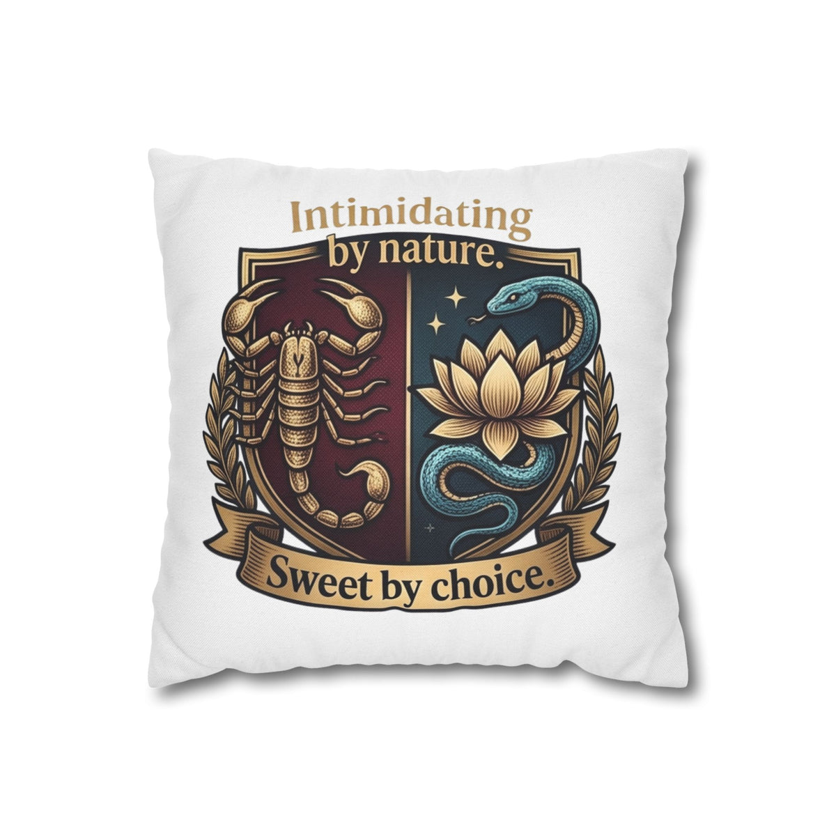 Scorpio Square Pillowcase: "Intimidating by Nature, Sweet by Choice" Scorpio Scorpion & Snake Floral Crest