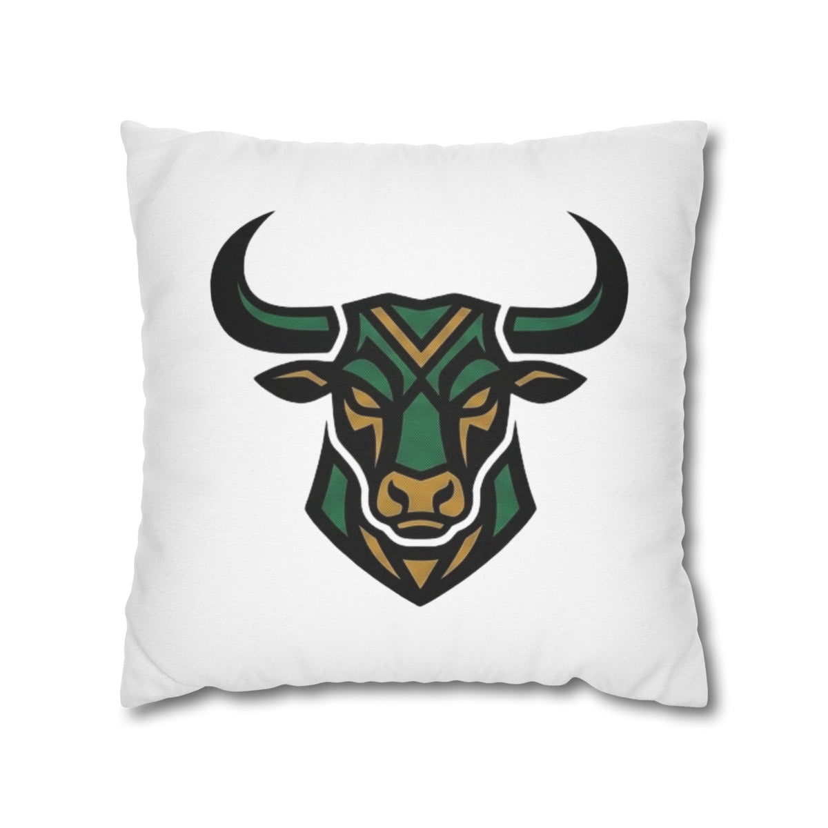 Taurus Geometric Bull Throw Pillowcase — Green Tribal Bull Accent Pillow