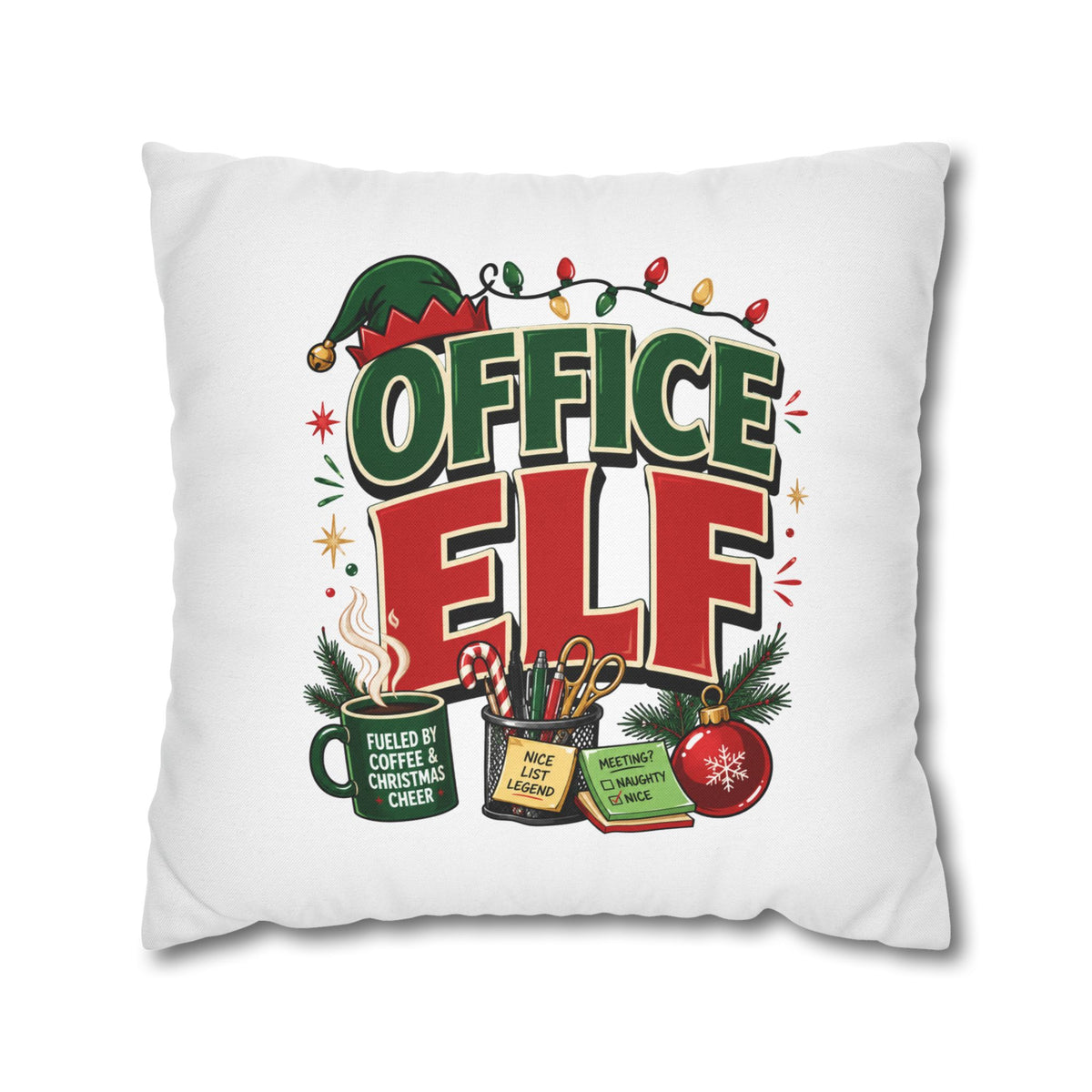 Office Elf Christmas Pillowcase — Festive Holiday Decorative Throw Pillow Cover